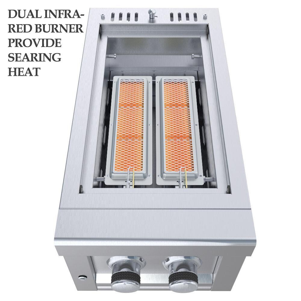 Sunstone SUN13CPRO-NG Ruby Series 13 Inch Natural Gas Companion Pro Burner W/Cooking Grates, Flavorizer Rack, LED Accent Light, & Companion PRO Hood - Infrared Burners thumbnail