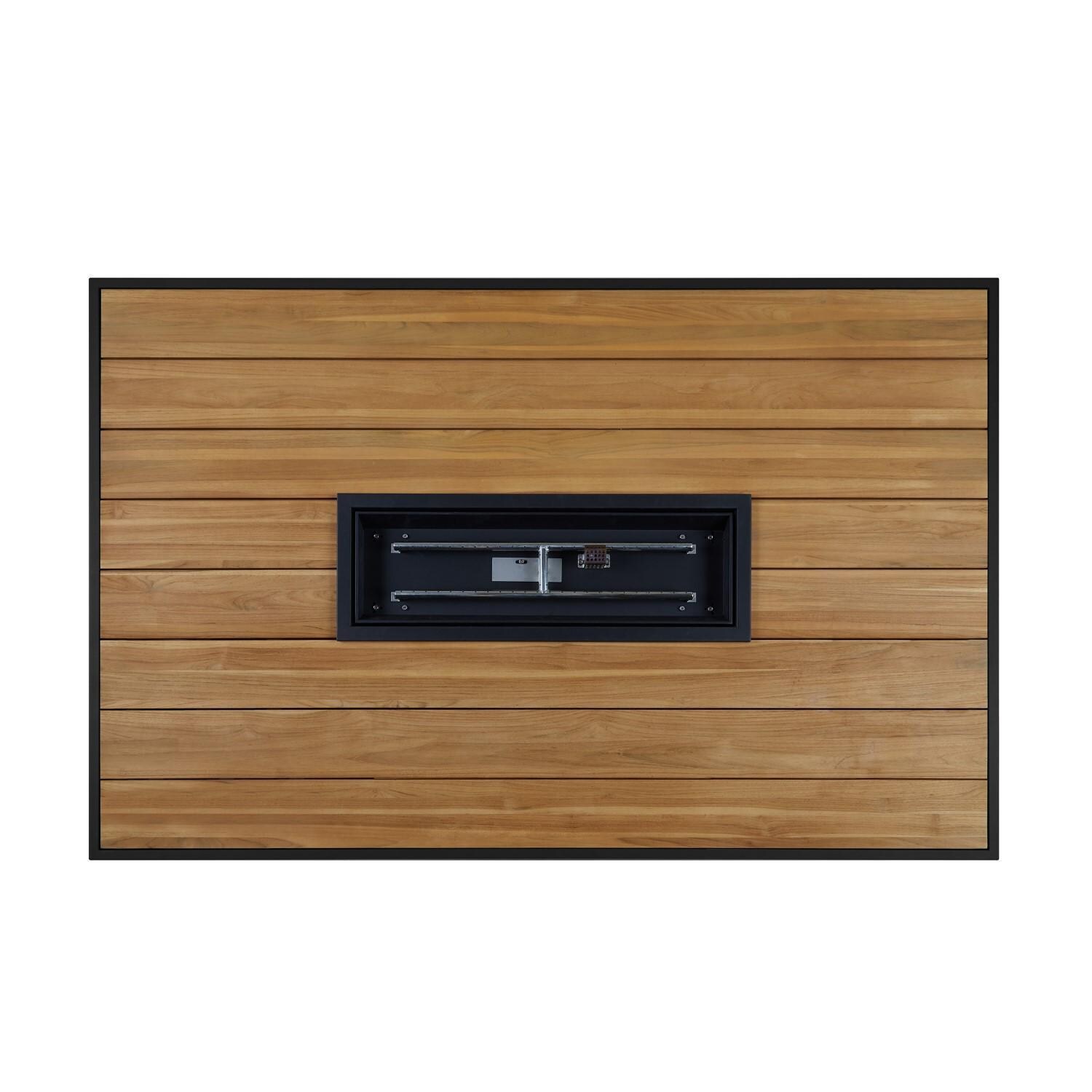 73 Inch Rectangular Teak Propane Fire Pit Table by Lakeview - Top Down Burner View - White Background thumbnail