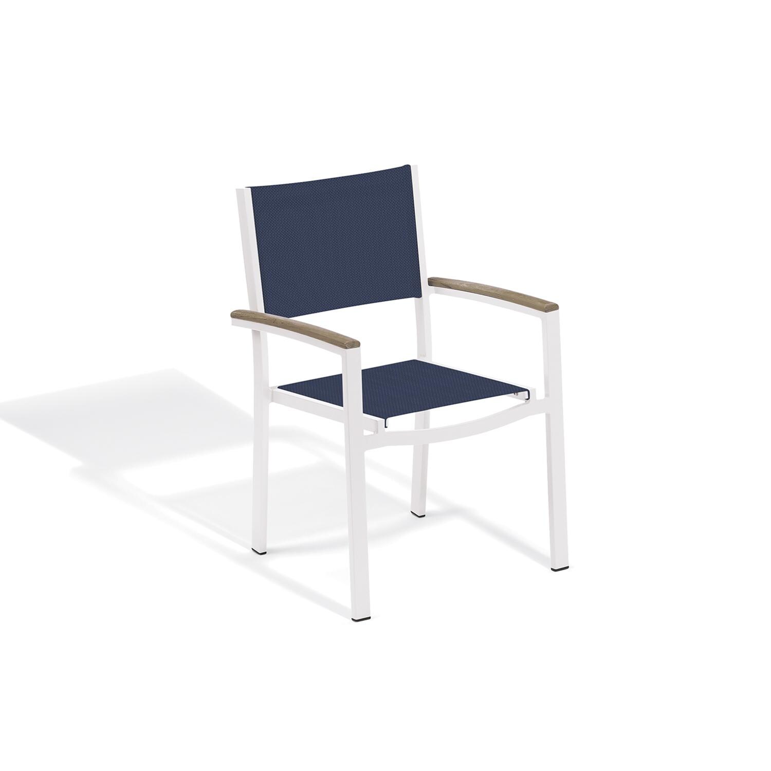 Oxford Garden Travira 6 Piece Chalk Aluminum Patio Dining Set - Ink Pen Sling Armchairs w/ Vintage Tekwood Arms thumbnail