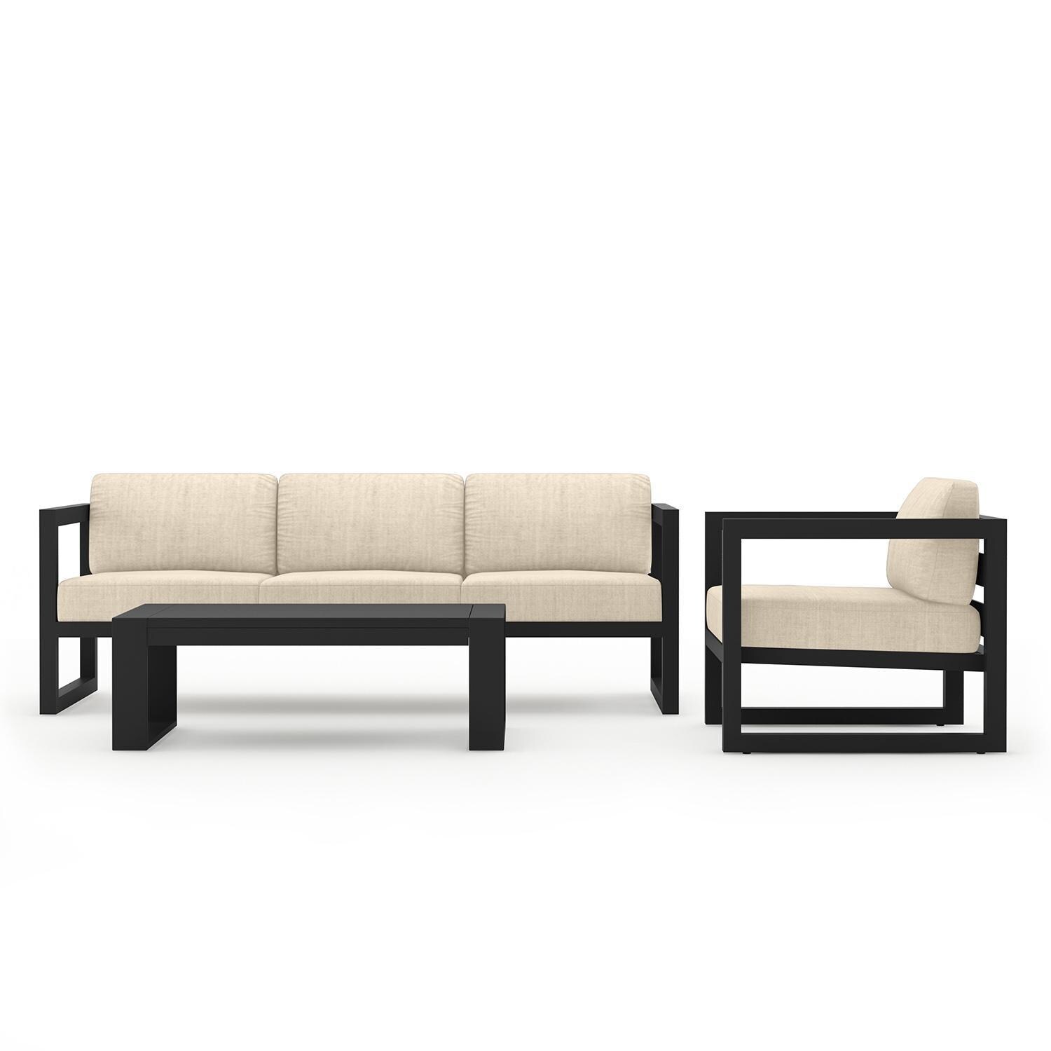 Misty Cove 3 Piece Seating Set In Slate w/Portal Coffee Table & Canvas Flax Cushions by Lakeview - Complete Set - White Background thumbnail