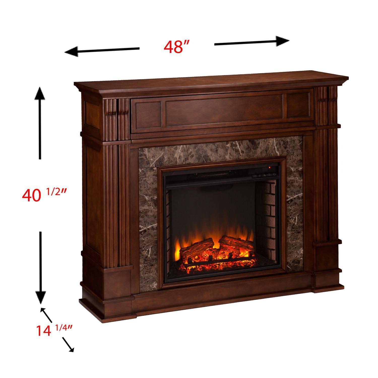 Southern Enterprises Highgate 48-Inch Electric Fireplace Mantel W/ Infrared Heater - Whiskey Maple W/ Chocolate Brown Faux Granite - FI9321 - Measurements thumbnail