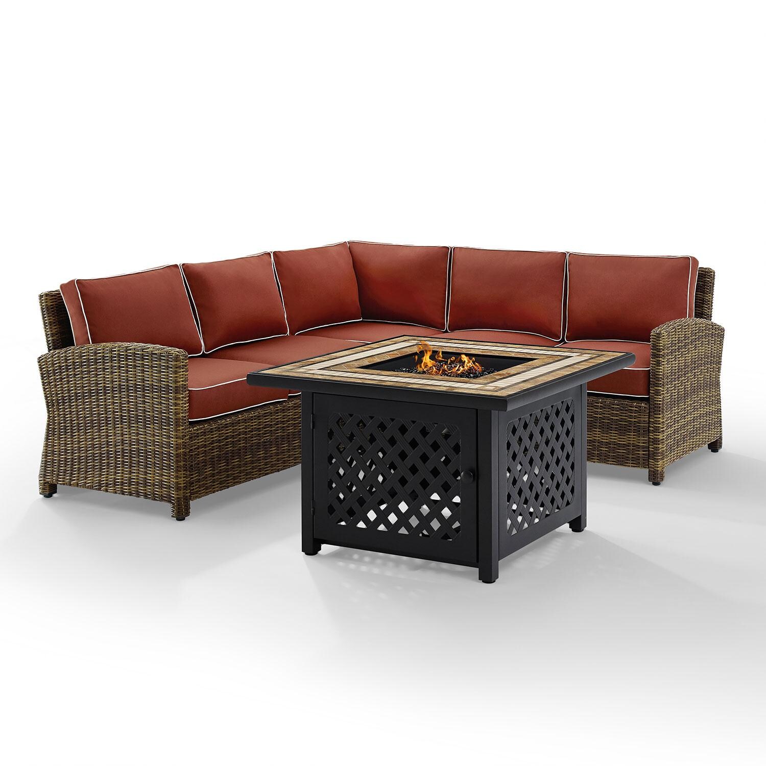 Ultimate Patio UP-92390-SG 4Pc Wicker Outdoor Sectional Set W/ Fire Table in Sangria - Front View - White Background thumbnail