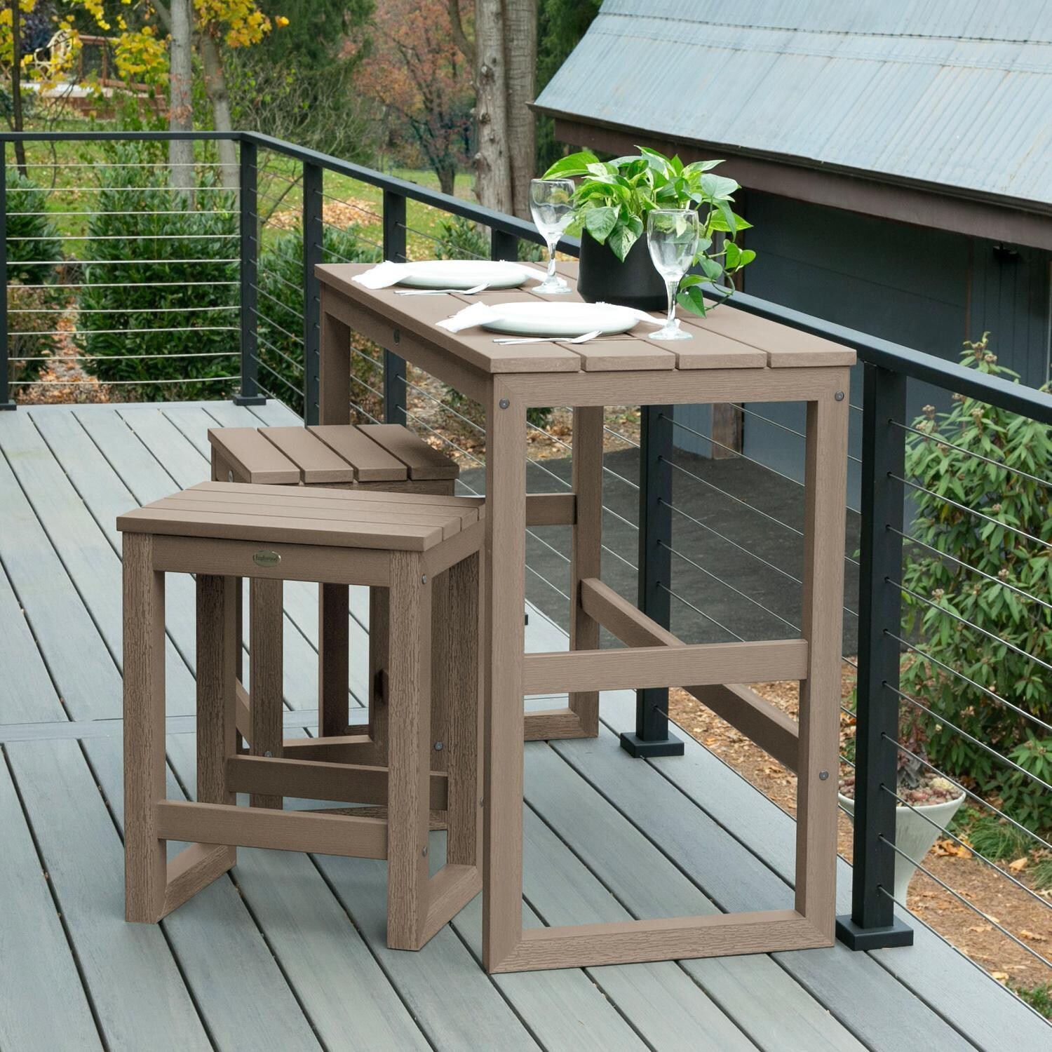 Lakeview Audubon 3 Pc Recycled Plastic Counter Height Balcony Dining Bar Set in Woodland Brown - Angle - Lifestyle thumbnail