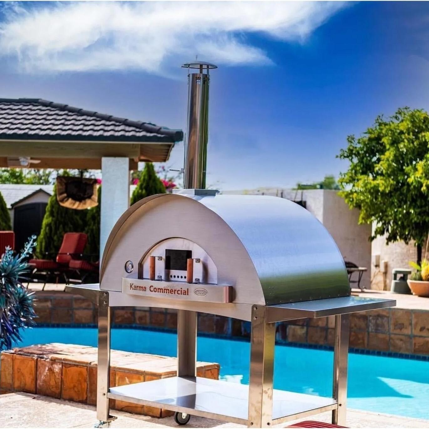 WPPO Karma 55-in Wood Fired Pizza Oven w/ Stainless Steel Cart - WKK-04COM