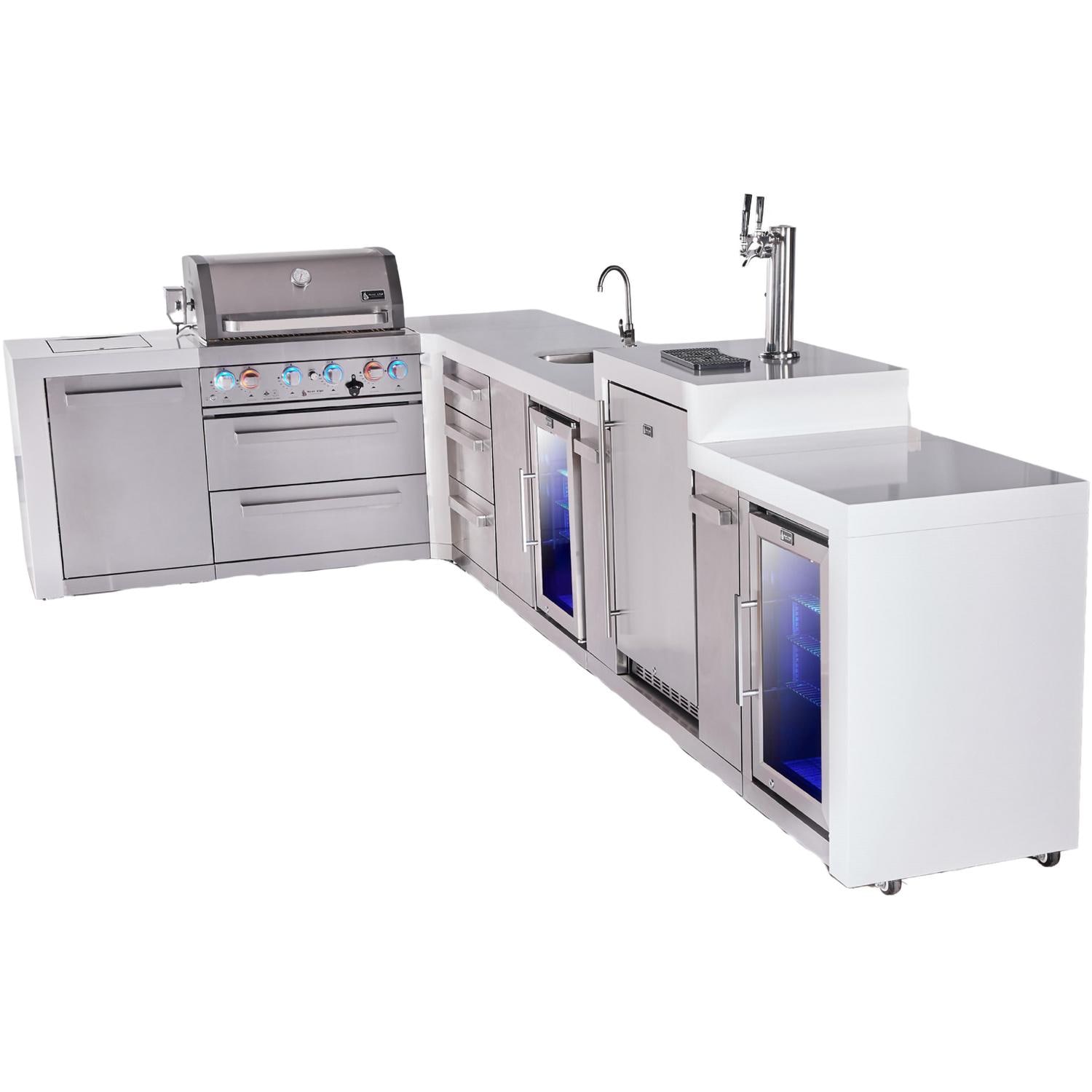 Mont Alpi Deluxe Series 13 1/2 Ft Propane Outdoor Kitchen Island w/ 32-in Grill, Side Burner, Beverage Center, Kegerator, Fridge & Extra Door - MAi400-D90KEGBEVFCXL - Angled Right - White Background thumbnail