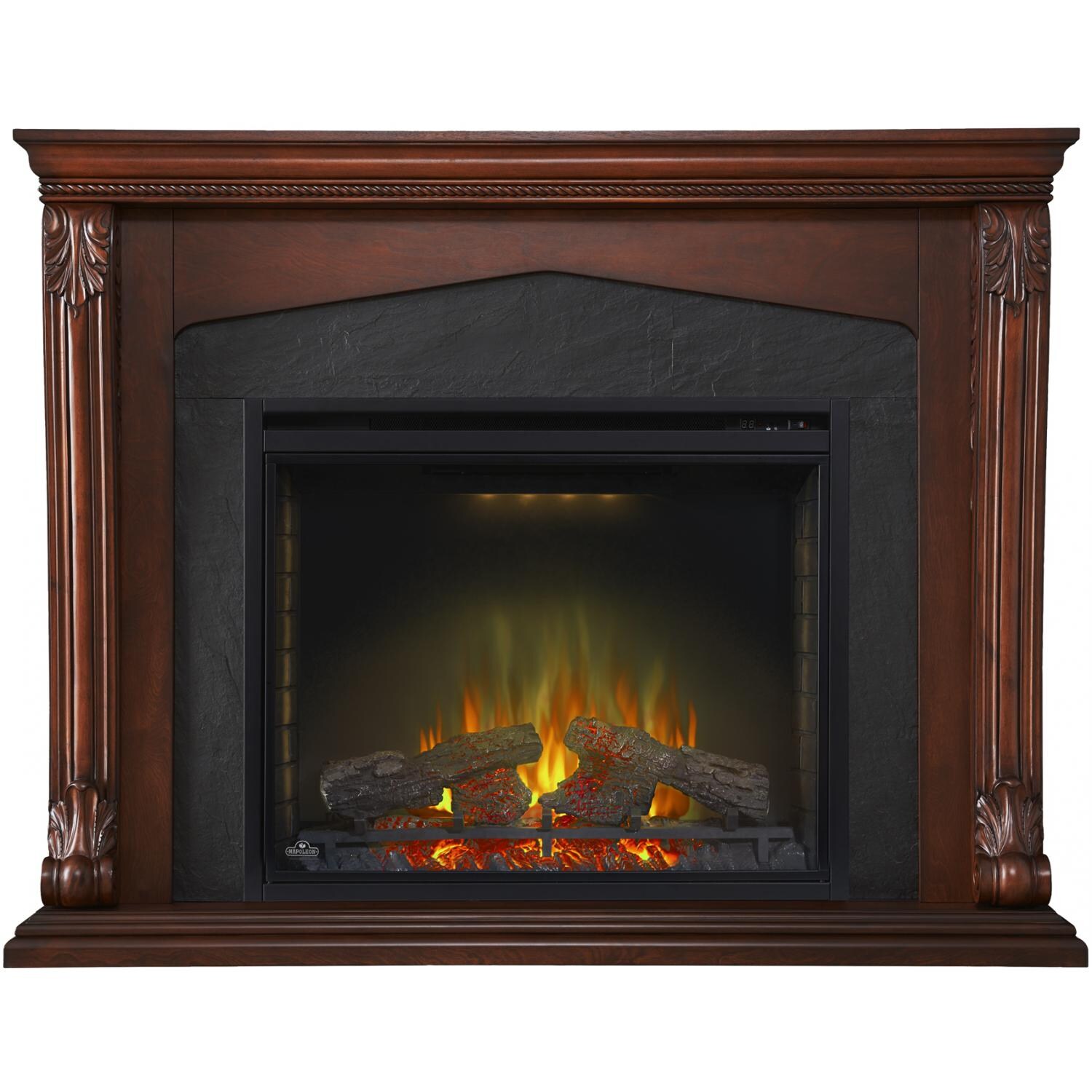 Napoleon Monroe 33-Inch Electric Fireplace - Burnished Walnut - Main View With White Night Light thumbnail