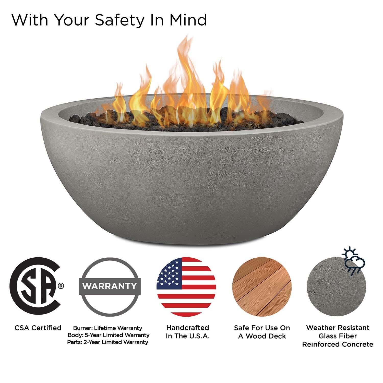 Dustyview 42 Inch Round Glass Fiber Reinforced Concrete Natural Gas Fire Bowl in Shade by BBQGuys Signature - Safety thumbnail