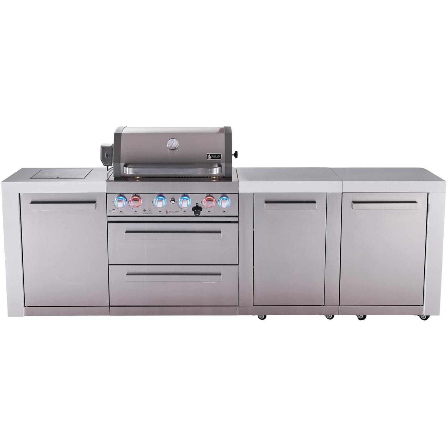 Mont Alpi Deluxe Series 7 Ft Propane Outdoor Kitchen Island w/ 32-in Grill, Side Burner & Extra Door - MAi400-DXL - Island - White Background thumbnail