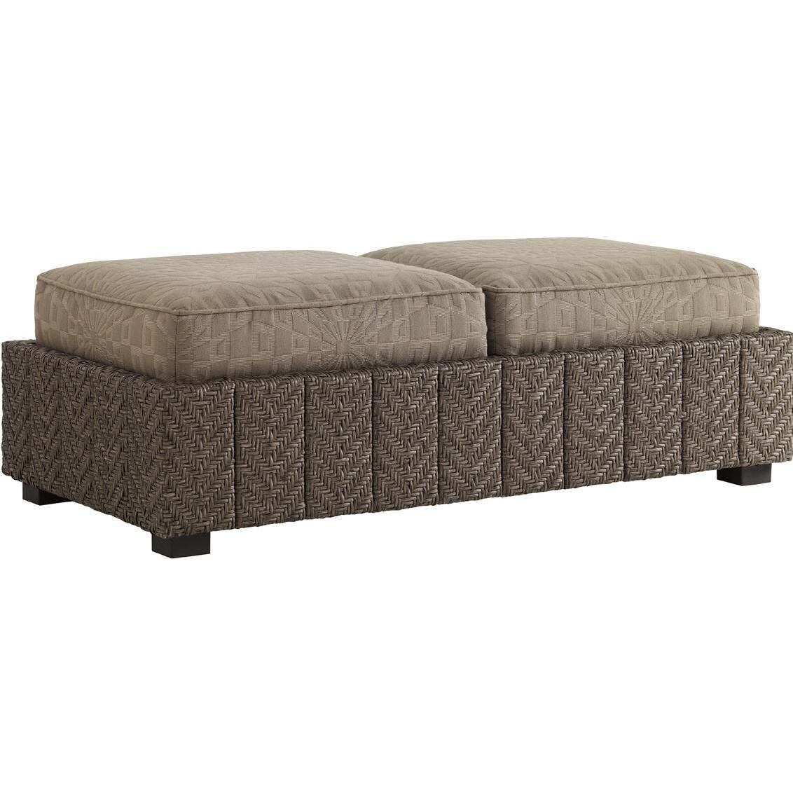 Tommy Bahama 3230-44ST Blue Olive Wicker Patio Storage Ottoman - Side Closed thumbnail