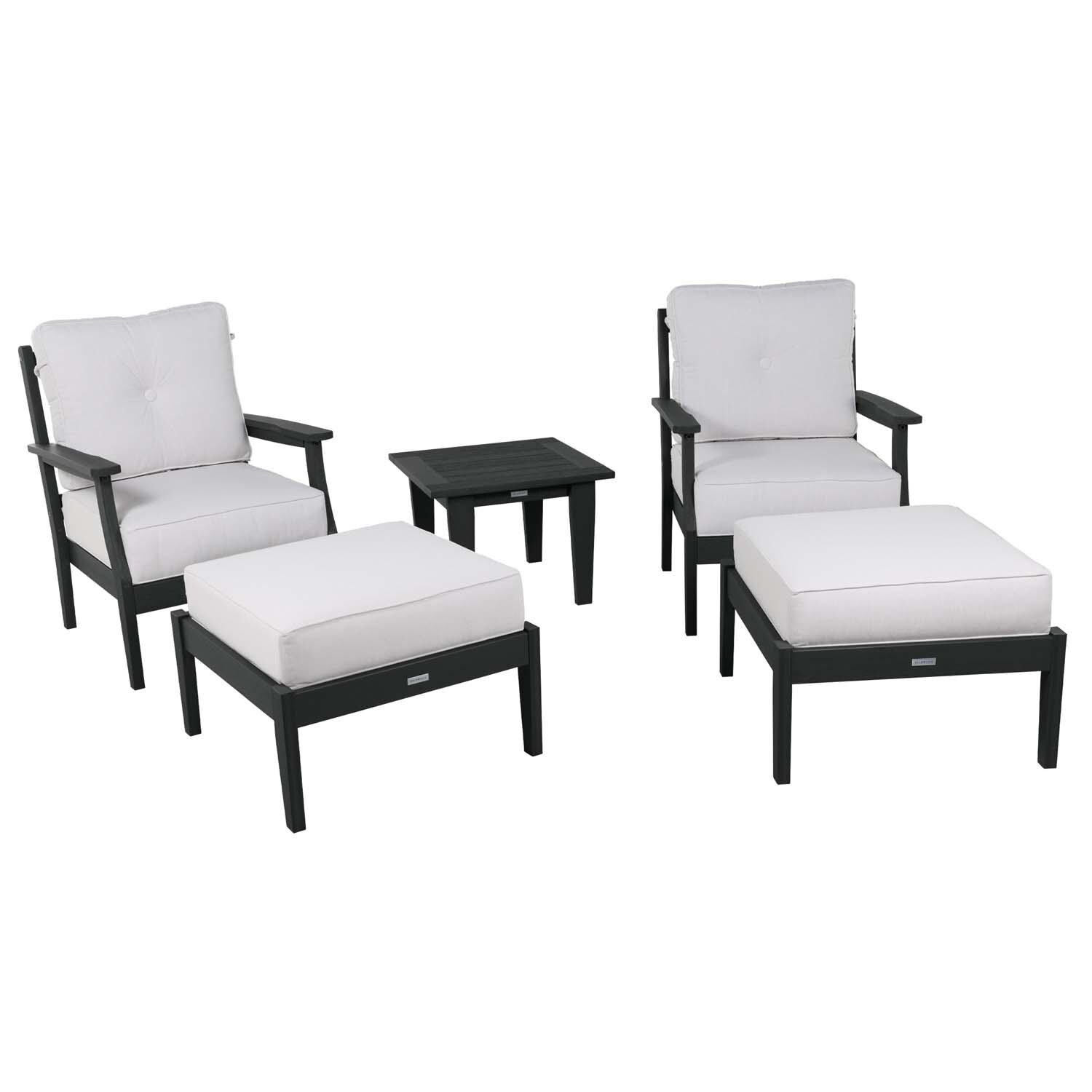 Blushing Bay 5 Pc Recycled Plastic Seating Set in Bliss Linen/Black by Lakeview Outdoor Designs - Front View - White Background thumbnail