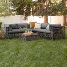 Fremont 4 Piece Wicker Patio Sectional Set W/ Gray Cushions By Walker Edison image