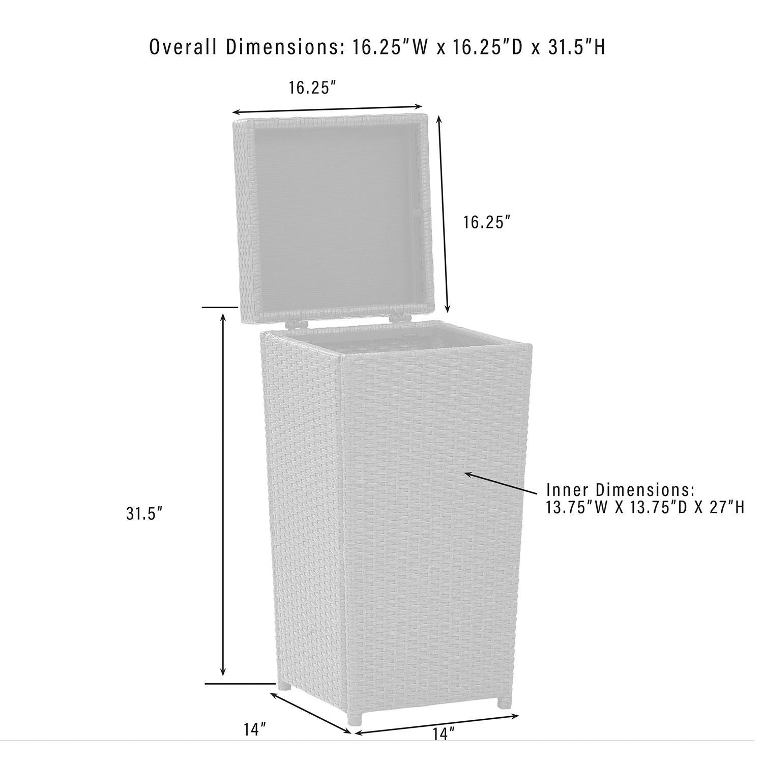 Chester Bay Wicker Outdoor Trash Can in Weathered Gray by Ultimate Patio - Dimensional thumbnail