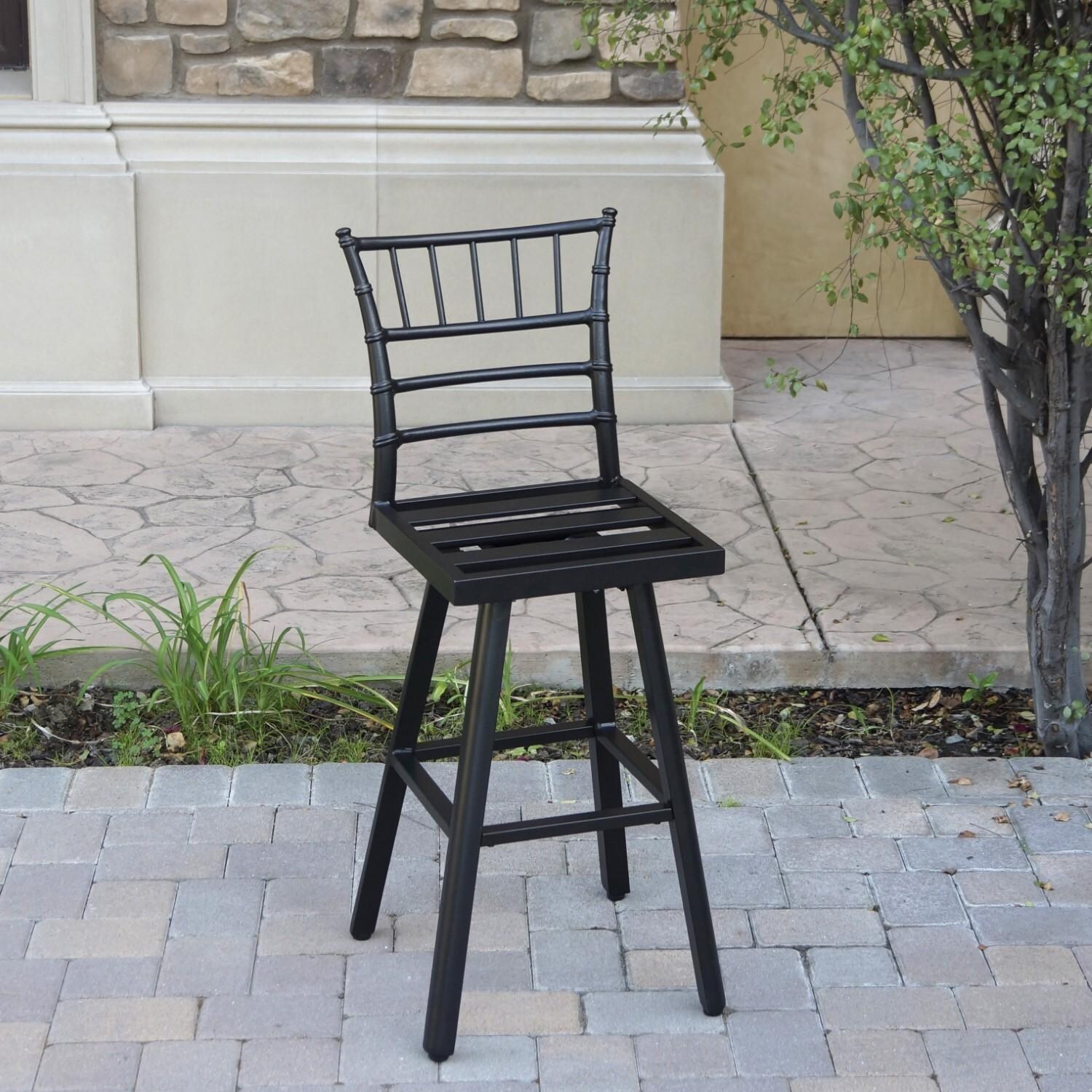 Bella 4 Pc Aluminum Swivel Bar Height Bar Stool Set in Beige/Dark Brown by Darlee - Angled View No Cushion - Lifestyle thumbnail