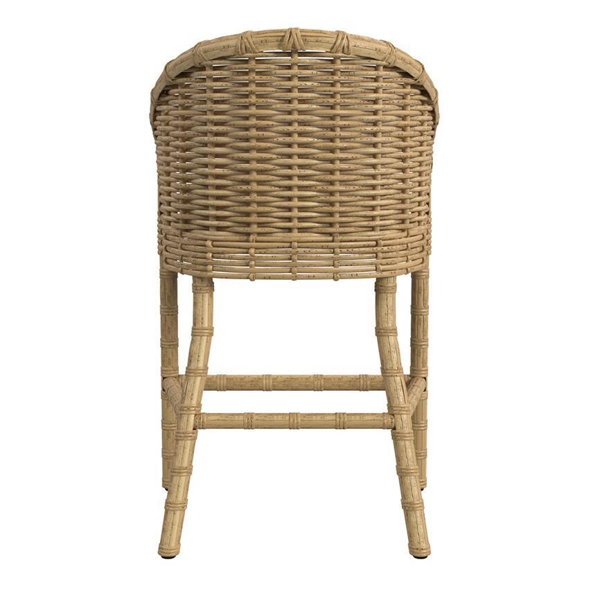Playa Resin Wicker Counter Height Barstool in Medium Wood/Soothe Pearl by Sunset West - Rear - White Background thumbnail
