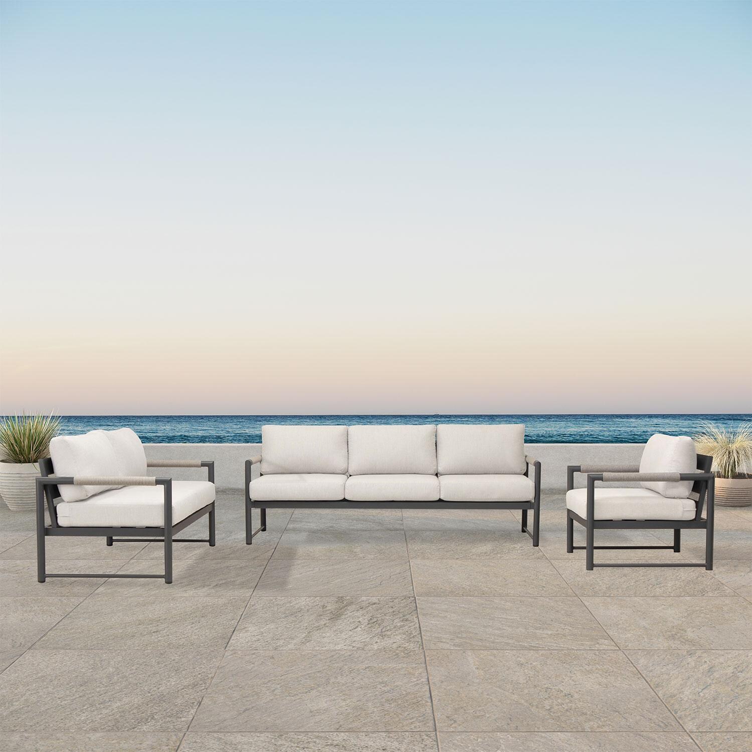 Avenue Bay 3 Pc Aluminum Sofa Seating Set in Slate/Cast Silver by Lakeview Outdoor Designs