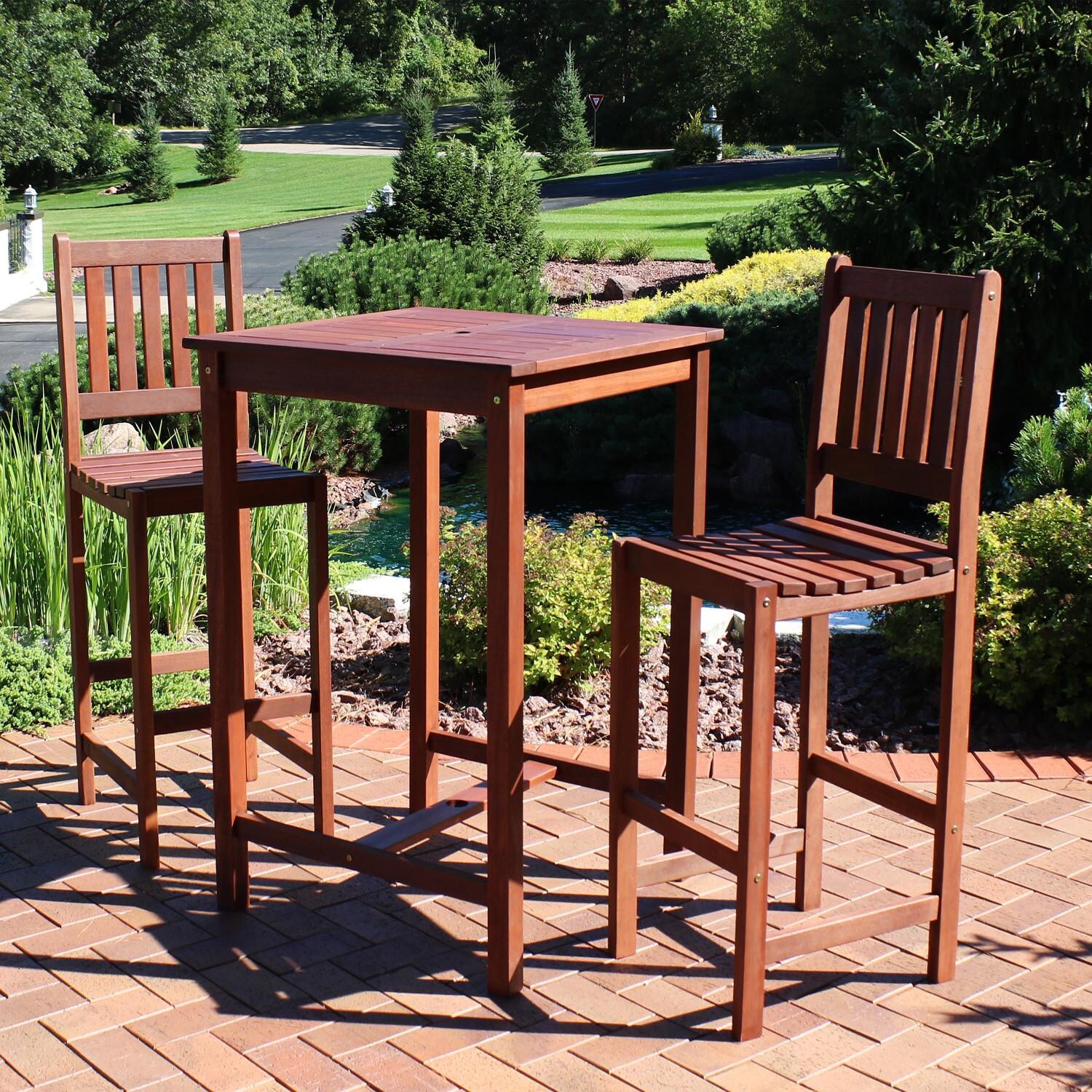 Sunnydaze 3-Piece Meranti Outdoor Bar Set with Teak Oil Finish image