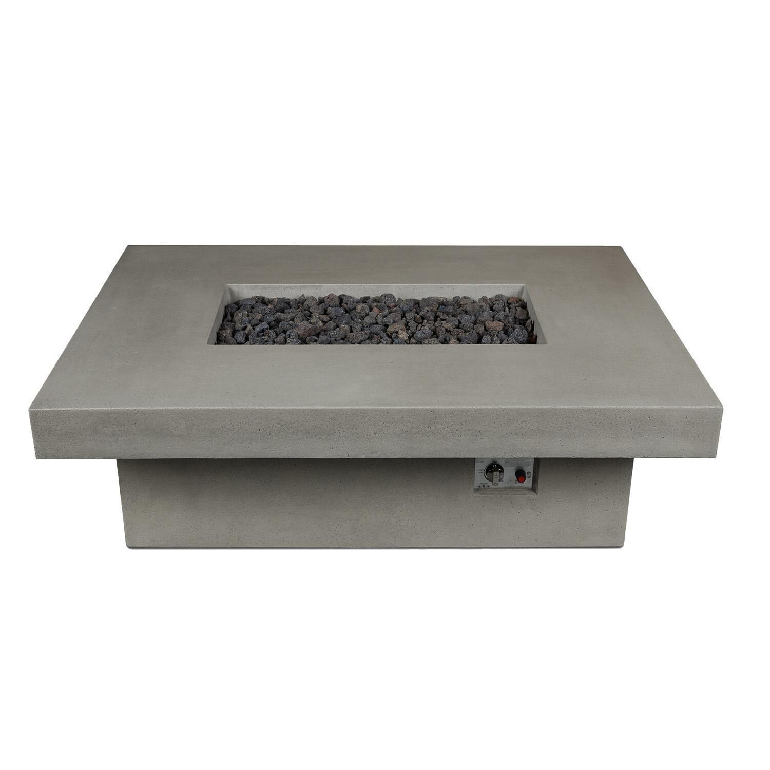 Hickory Bay 3708NG-ASH 60 Inch Rectangular GFRC Natural Gas Fire Pit Table in Ash by BBQGuys Signature - Angled View Front - White Background thumbnail