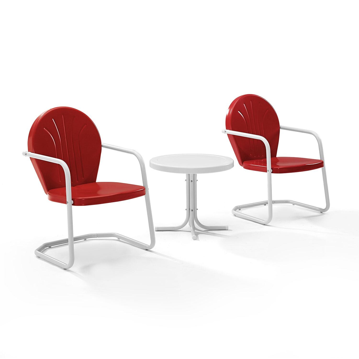 Ultimate Patio UP-32237RE 3Pc Retro Outdoor Chair Set in Red Gloss - Front View - White Background thumbnail