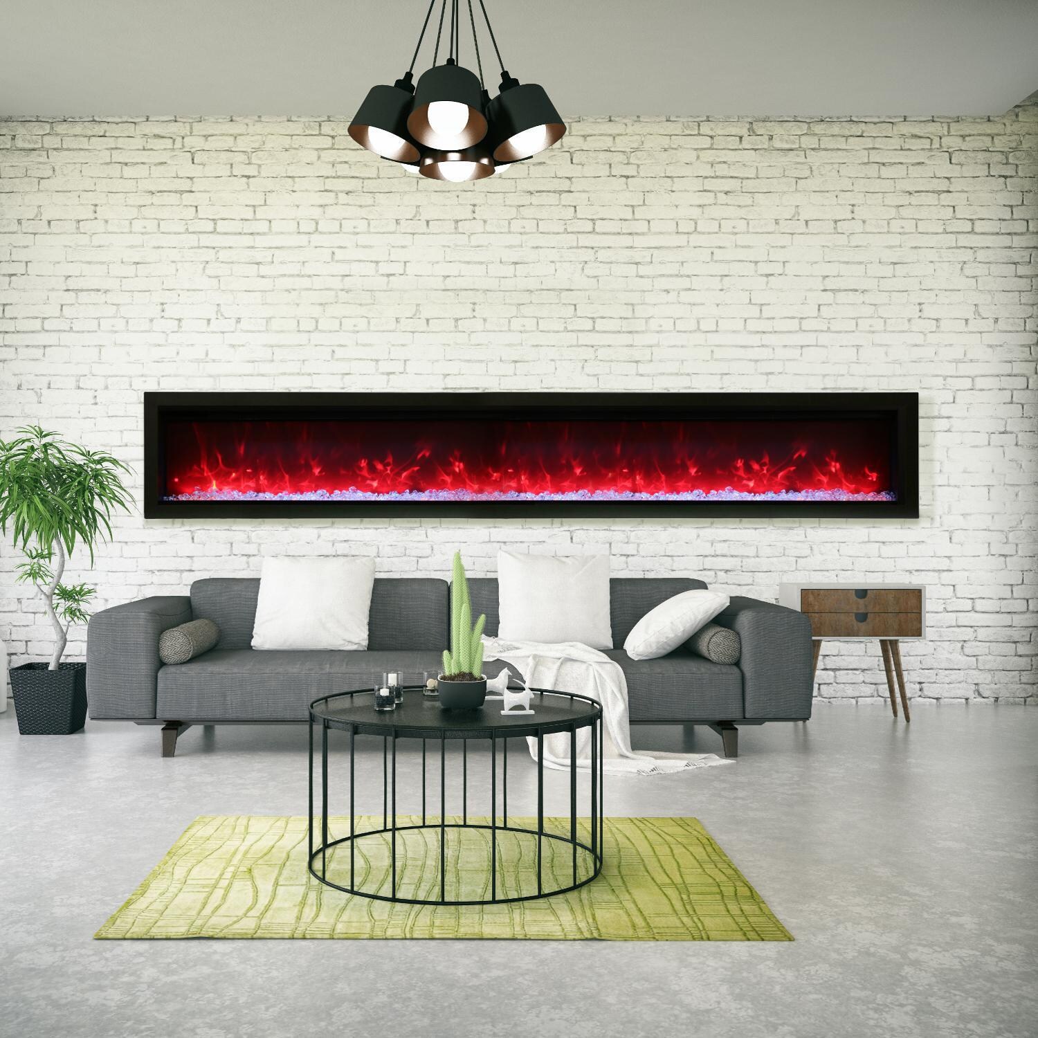 Amantii Symmetry Series 100-Inch Built-In Electric Fireplace with Black Steel Surround - ICE Media Kit - Indoor/Outdoor - SYM-100-B image