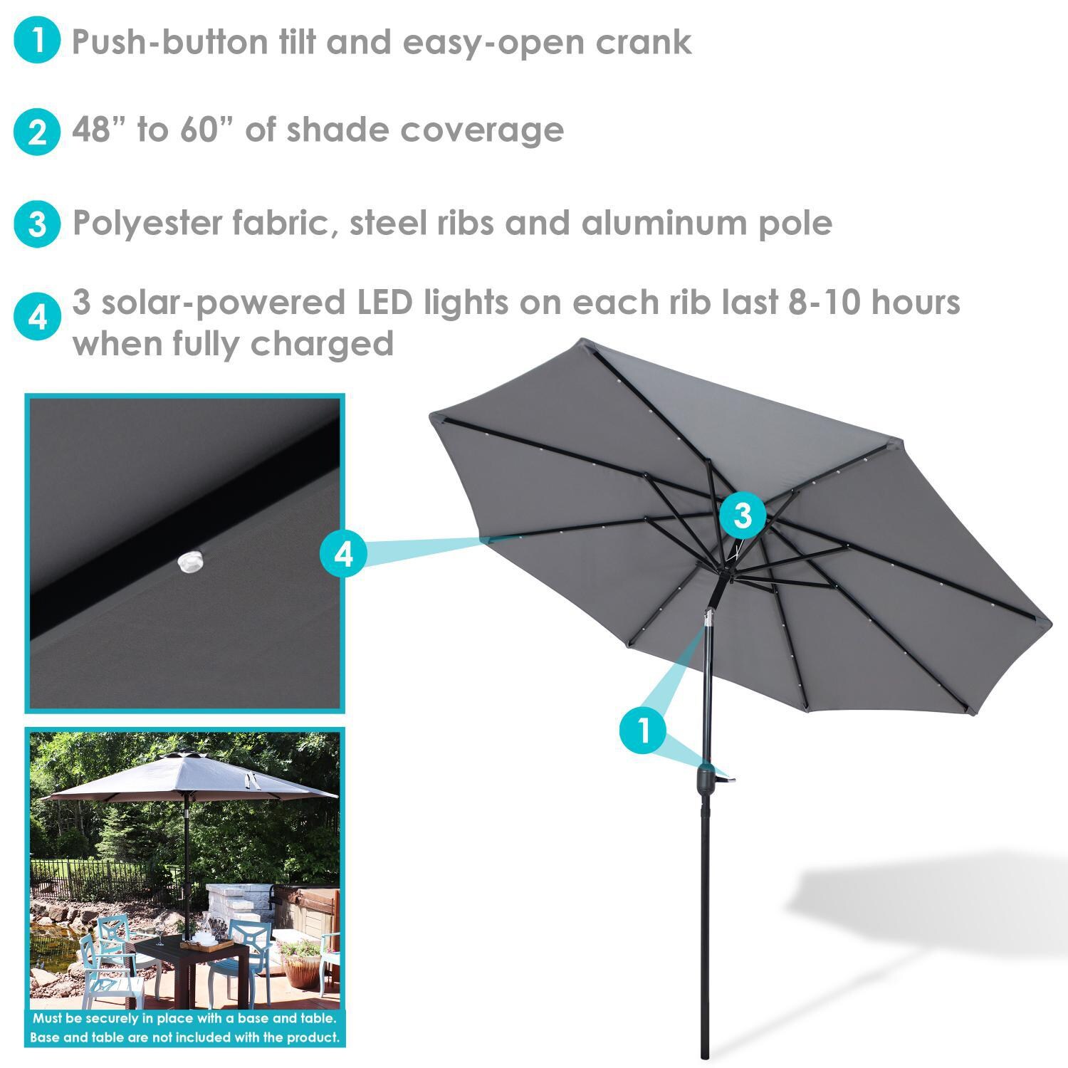Ultimate Patio 9 Ft. Solar Lighted Octagonal Patio Umbrella W/Crank - Gray - Overview thumbnail