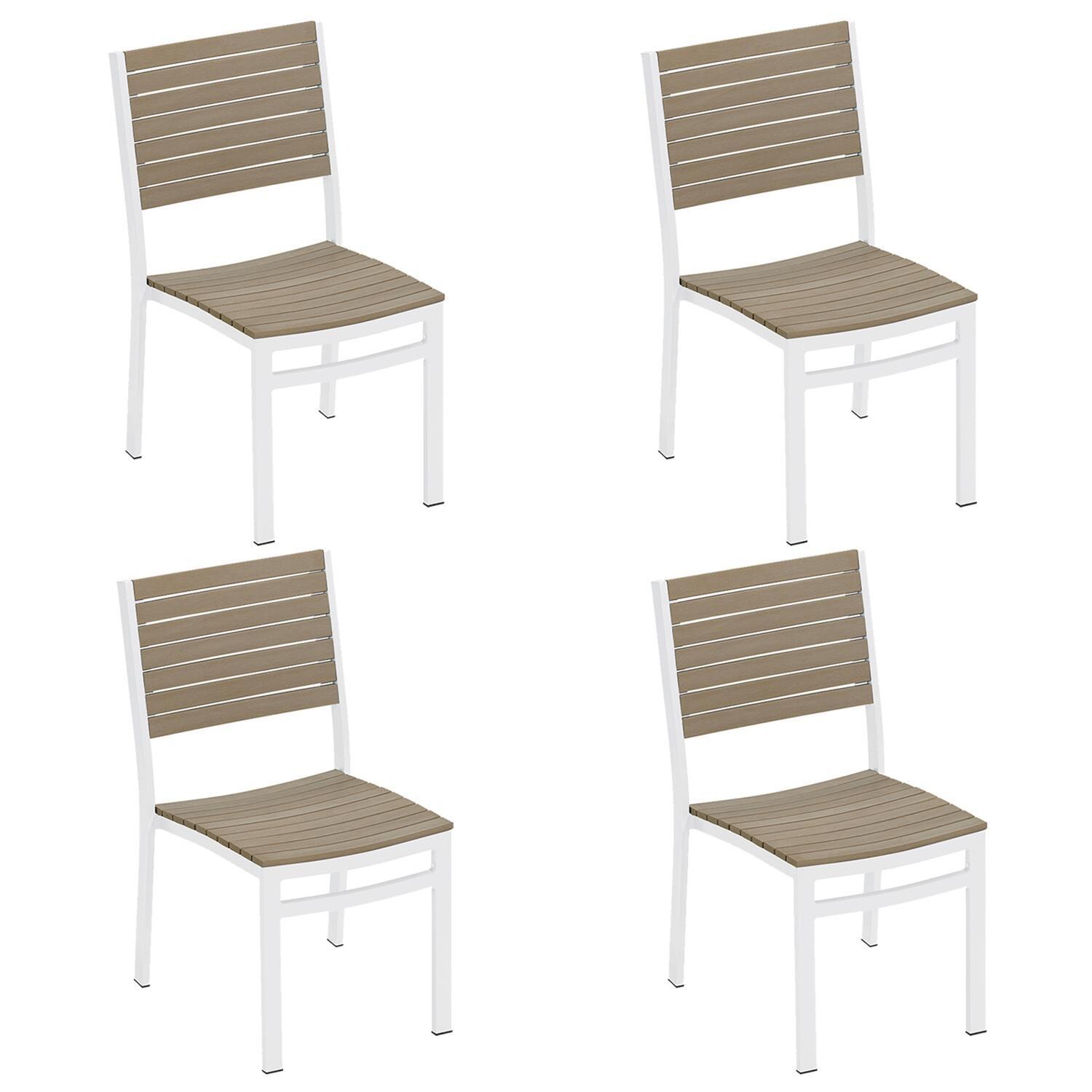 Oxford Garden Travira 4 Pc Aluminum Dining Side Chair W/ Vintage Tekwood Slats in Chalk thumbnail