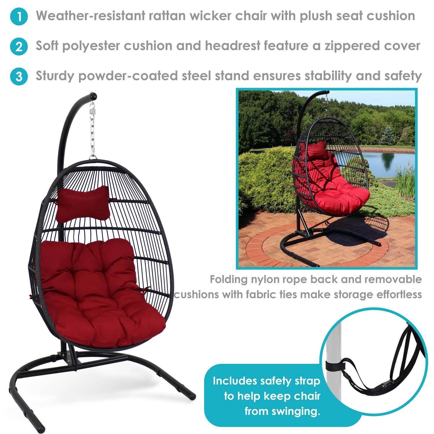Egg Chair w/ Cushion & Stand in Red By Ultimate Patio - Detail thumbnail