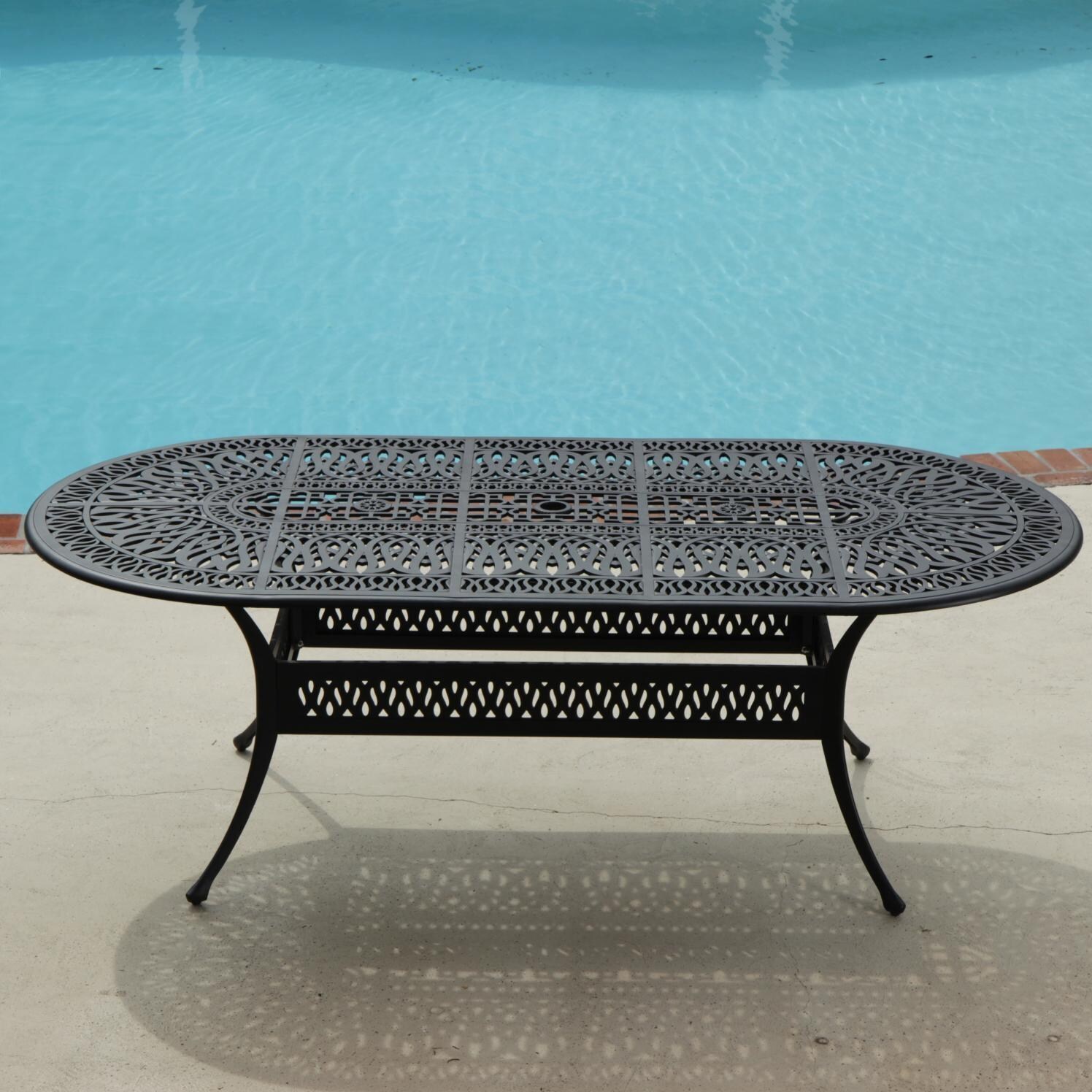 Rosedown 72x42 Inch Cast Aluminum Patio Dining Table - Lifestyle View thumbnail