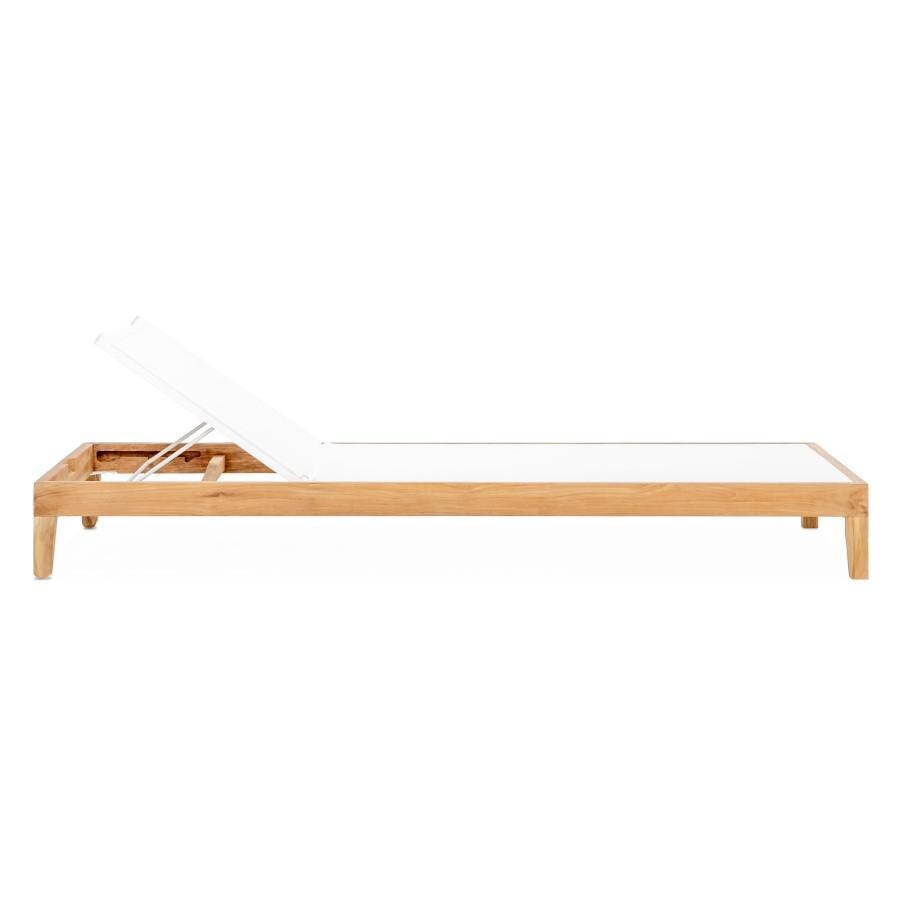Teak + Table Monday Teak Patio Chaise Lounge W/White Sling - Side Low - White Background thumbnail