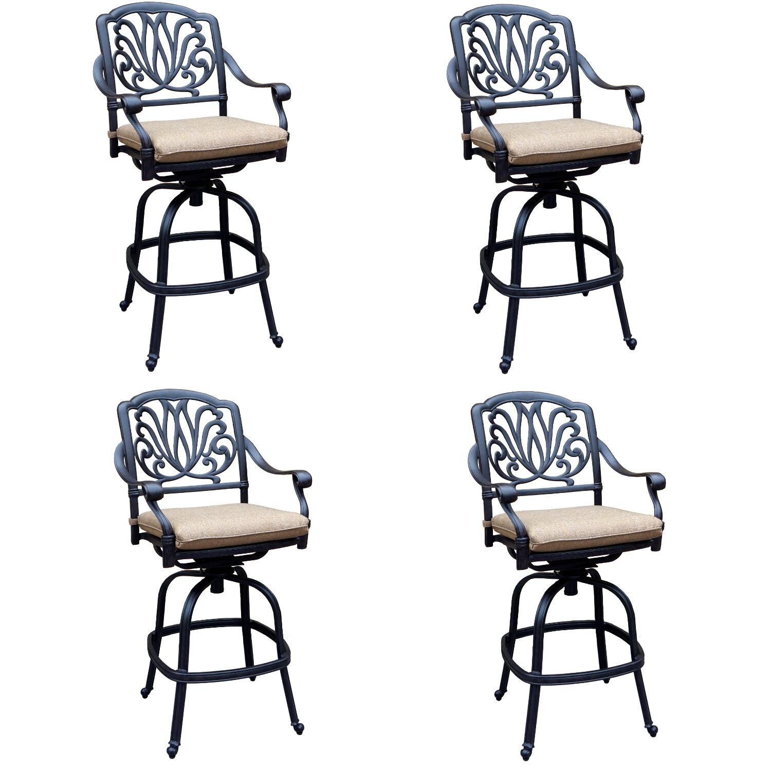 Elisabeth 4 Piece Cast Aluminum Patio Swivel Bar Stool Set W/ Sesame Cushions By Darlee thumbnail