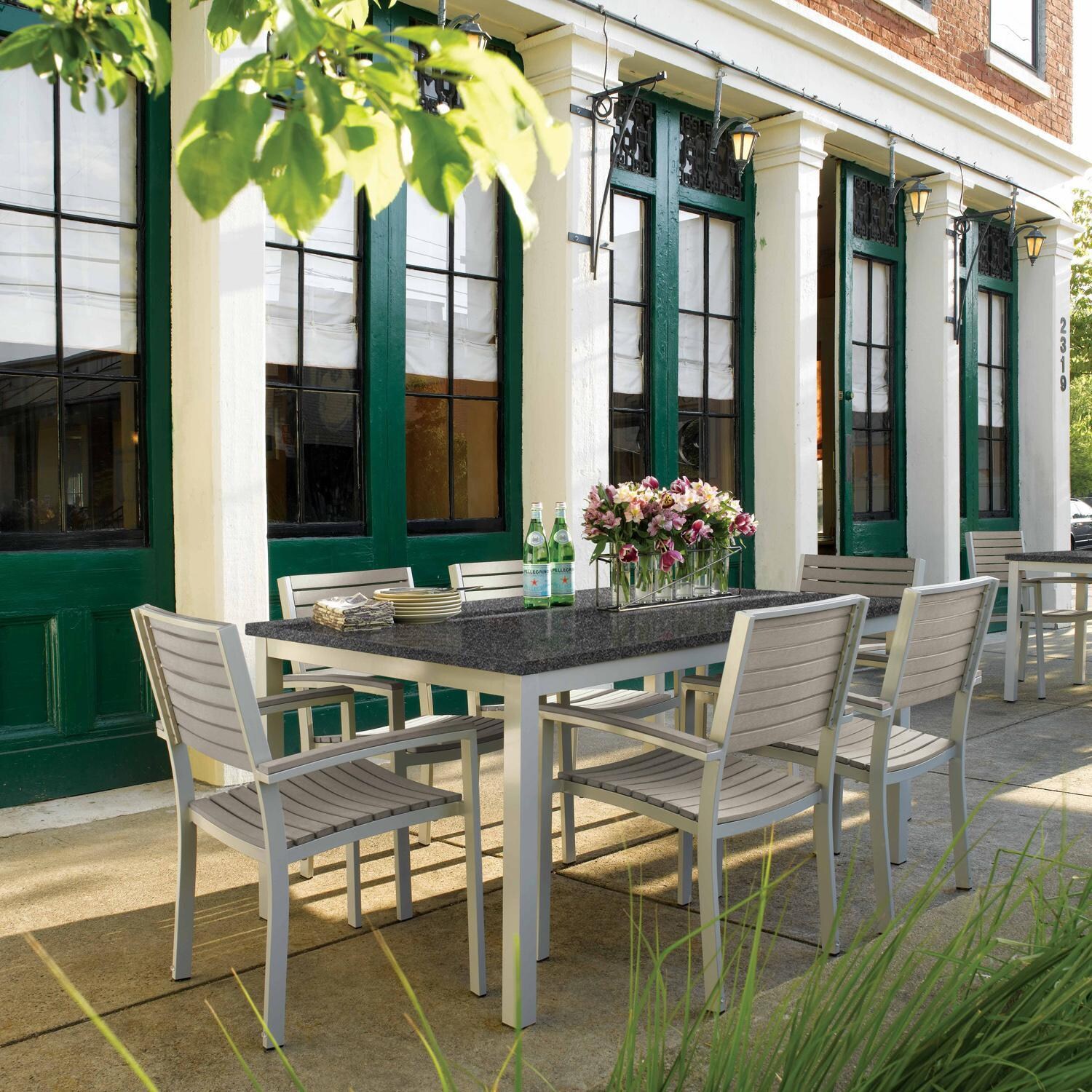 Oxford Garden Travira 4 Pc Aluminum Dining Chair W/ Vintage Tekwood Slats and Arm Caps in Flint - Outdoor Dining thumbnail