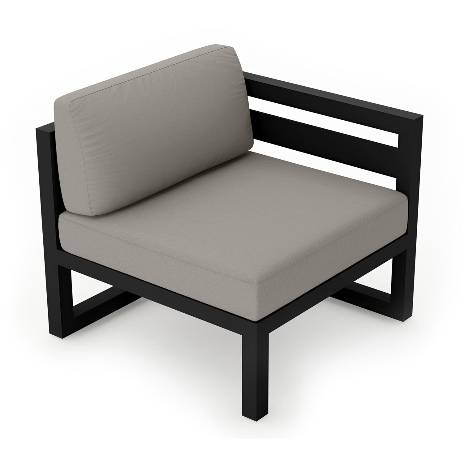 Lakeview MSTYCV-BK-RAS-CC Misty Cove Aluminum Right Arm Club Chair in Black w/Canvas Charcoal Cushions by Lakeview Outdoor Designs - Angled Front - White Background thumbnail