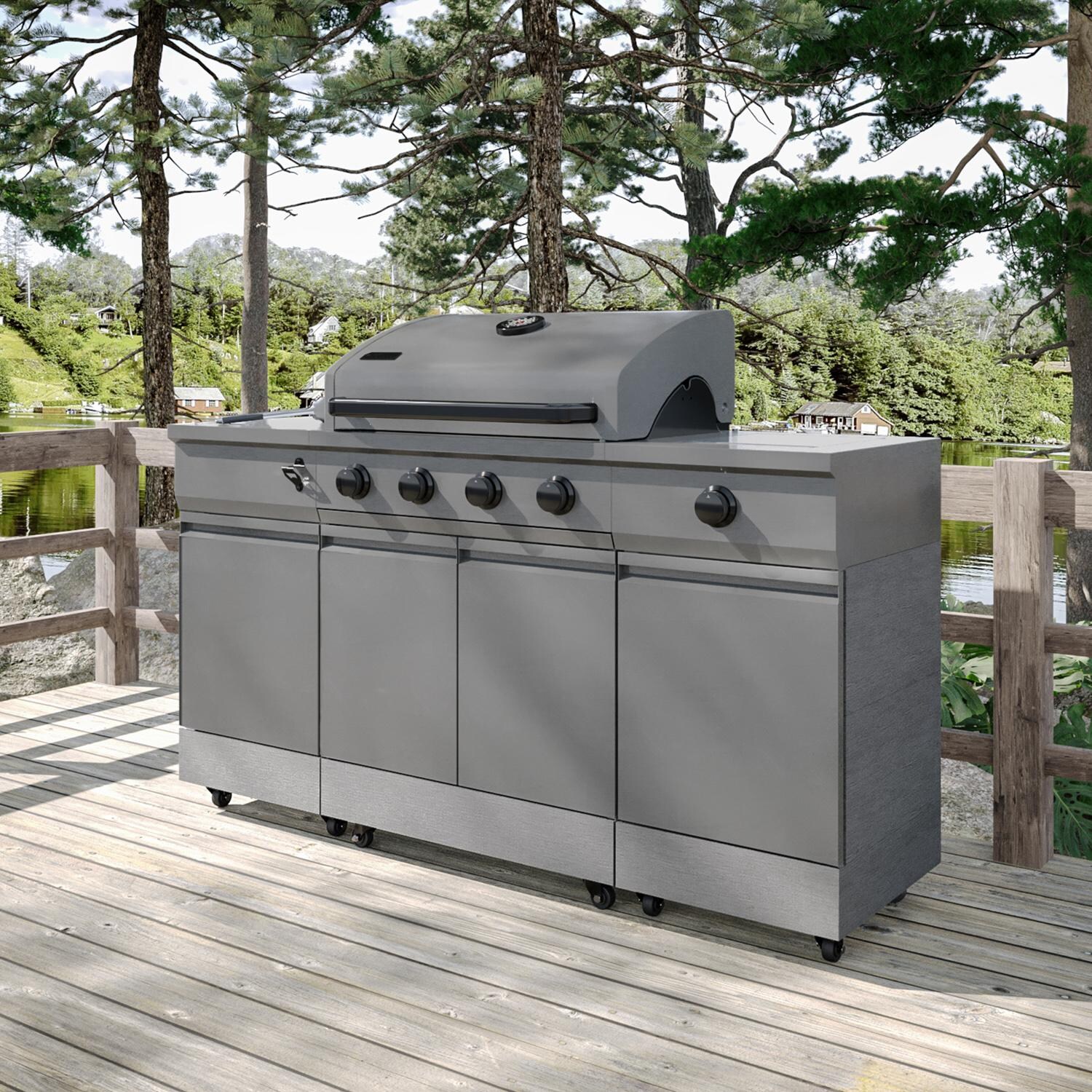 TYTUS Fresno Series 4-Burner Gunmetal + Carbon Wood BBQ Island - TDT-021-0105 - On Deck - Lifestyle thumbnail