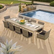 Travira 11 Piece Wicker Patio Dining Set W/ 103 X 42 Inch Rectangular Tekwood Vintage Table & Jet Black Cushions By Oxford Garden