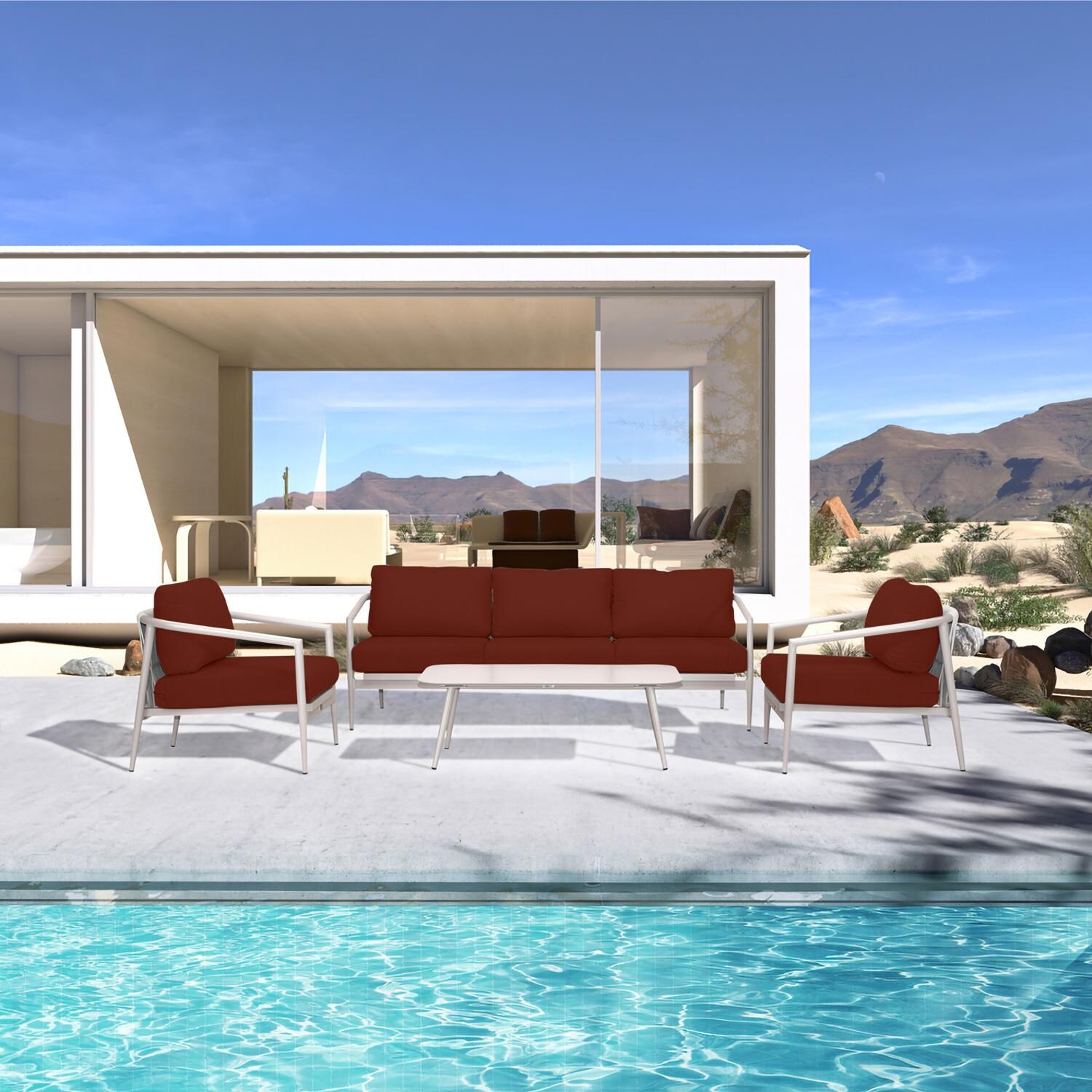 Midnight Cove 4 Pc Aluminum Seating Set w/ Sofa in Urban Stone/Canvas Henna by Lakeview Outdoor Designs