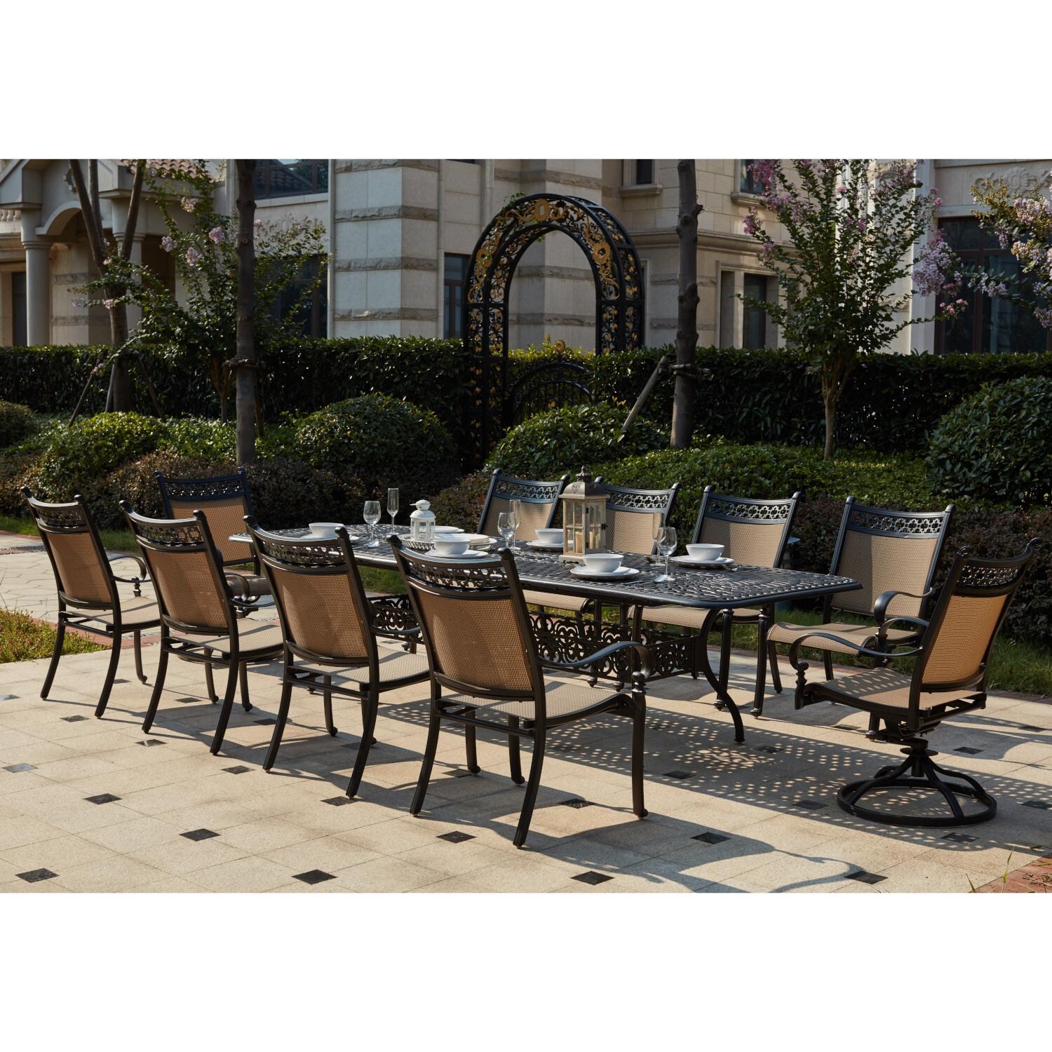 Darlee 201610-11PC-60LE Mountain View 11 Piece Cast Aluminum Sling Patio Dining Set W/ 92 X 42 Inch Rectangular Extension Table - Lifestyle thumbnail