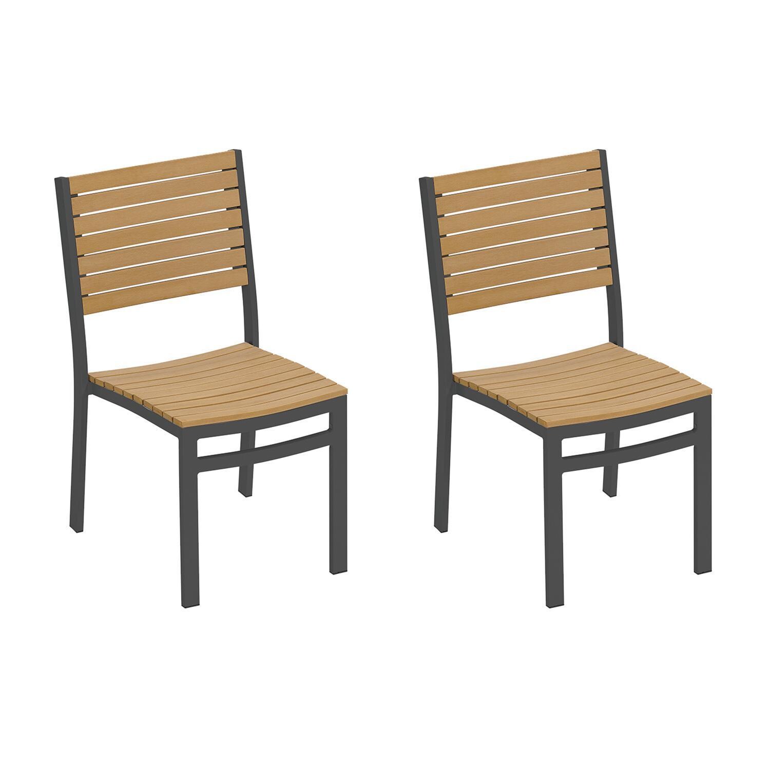 Oxford Garden Travira 2 Pc Aluminum Dining Side Chair W/ Natural Tekwood Slats in Carbon thumbnail