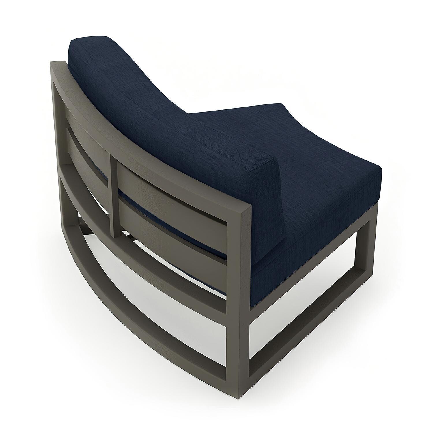 Misty Cove 2 Piece Aluminum Curve Club Chair in Slate w/Spectrum Indigo Cushions by Lakeview - Back Angle View - White Background thumbnail