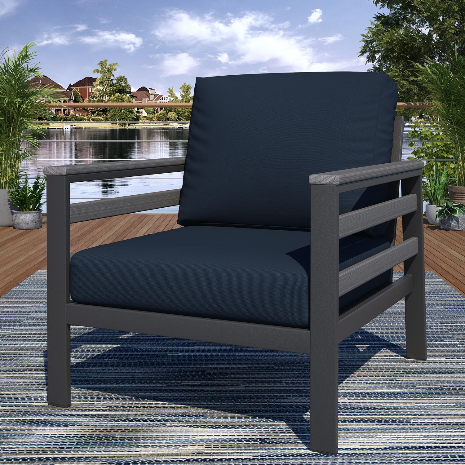 Lakeview NC6400TANGSLAT-6PC-CN Oasis Bay 6 Pc Aluminum Seating Set w/ Slat Side Panels in Gray/Canvas Navy - Chair - Lifestyle thumbnail