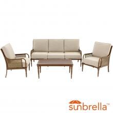 Arabella 4 Piece Aluminum Patio Conversation Set W/ Sofa, 2 Club Chairs & Sunbrella Cast Ash Cushions By Lakeview Outdoor Designs image