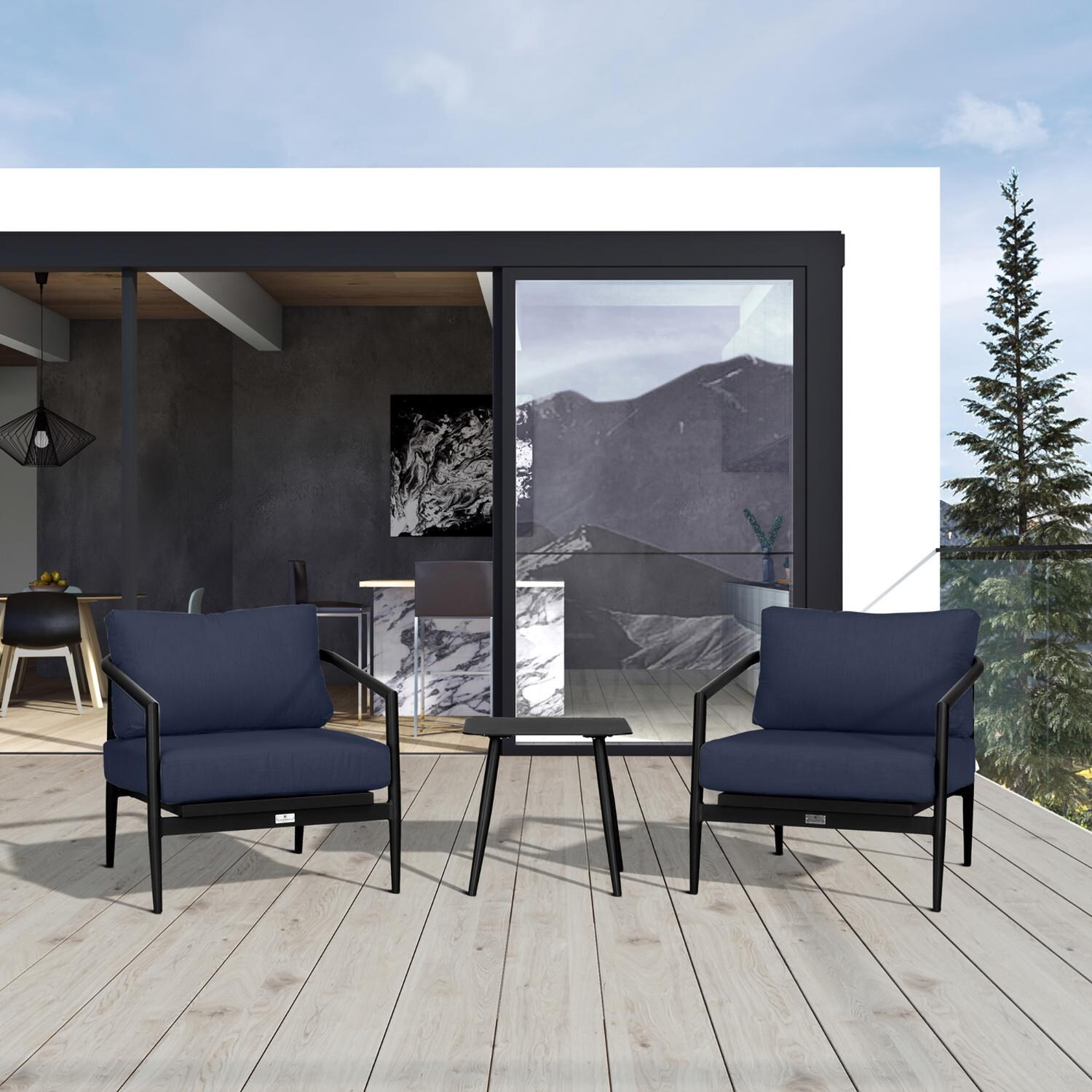 Midnight Cove 3 Pc Aluminum Seating Set w/ Club Chairs in Black/Spectrum Indigo by Lakeview Outdoor Designs