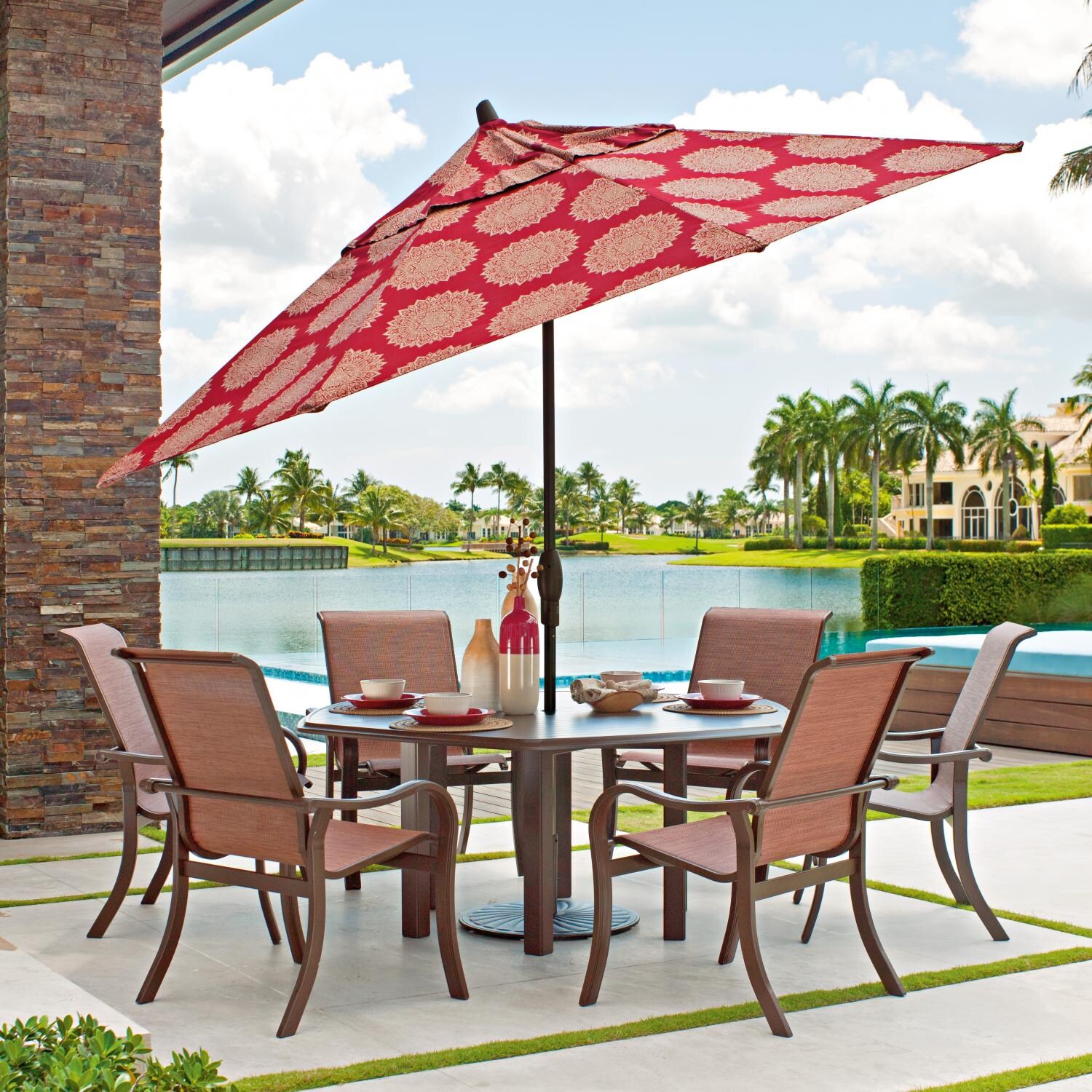 Telescope Casual Ocala 6 Person Sling Patio Dining Set With Telescope Casual Ocala 6 Person Sling Patio Dining Set With Stacking Chairs