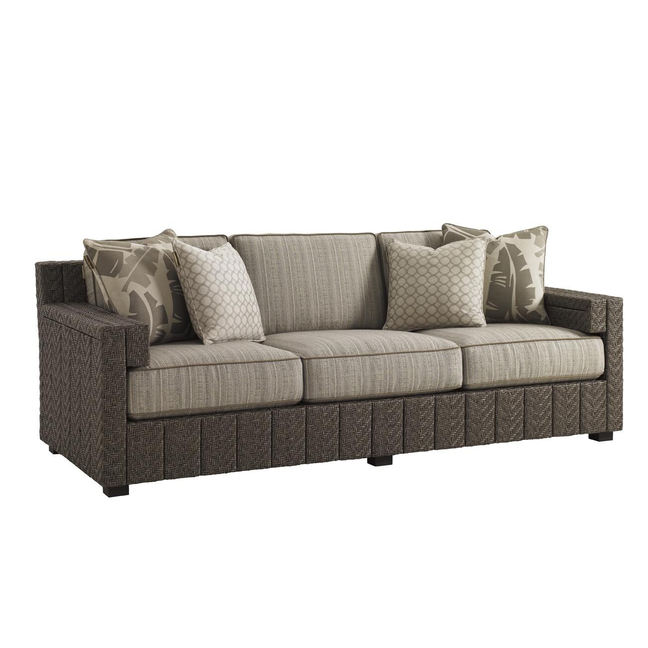 Blue Olive Wicker Patio Sofa W/ Sunbrella Fabric By Tommy Bahama
