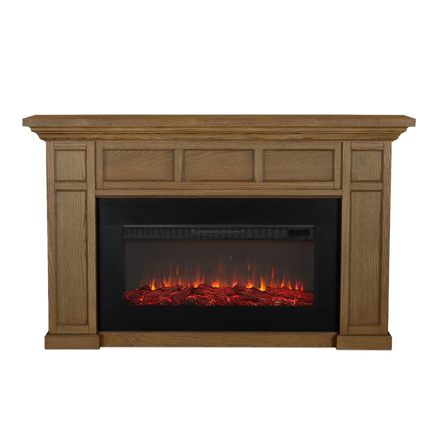 Real Flame 4130E-EO Alcott 74-Inch Electric Fireplace With Mantel - English Oak - Front View thumbnail