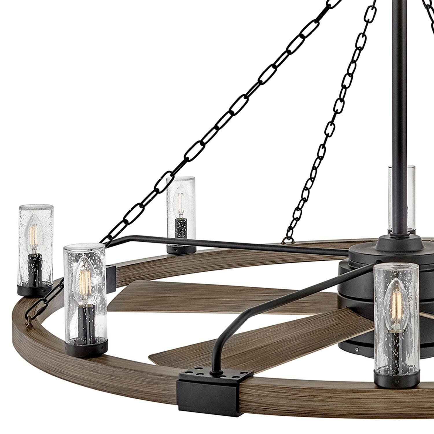 Hinkley Lighting 906144FMB-LWD Sawyer 52-in Indoor / Outdoor Smart Fandelier w/ 44-in Fan & LED Lighting - Matte Black - Rustic & Metal Chandelier w/ Glass Shades - Detail thumbnail