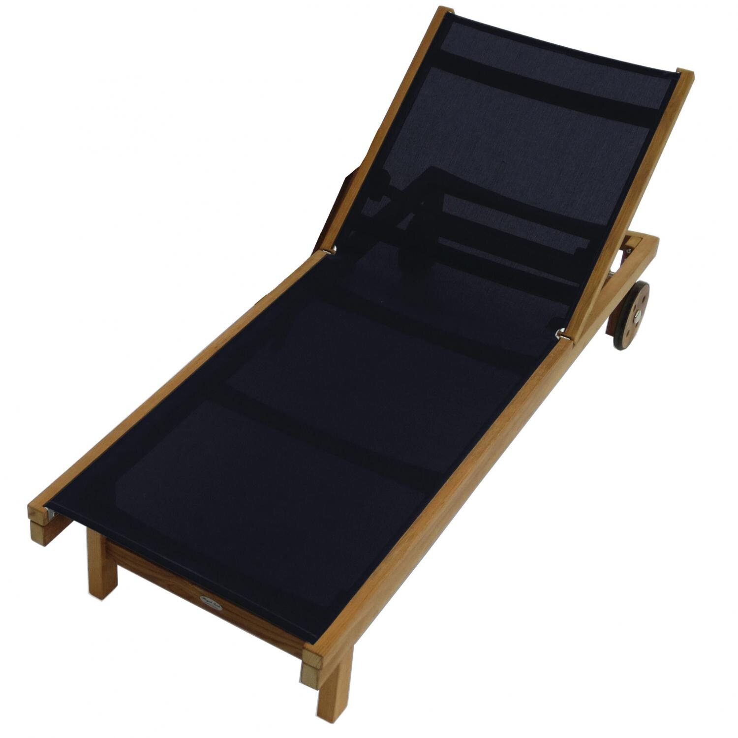 Royal Teak Collection Sundaze Teak Patio Chaise Lounge W/ Black Sling thumbnail