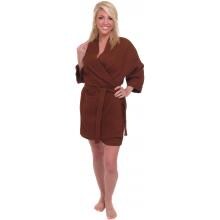 Terry Town Thigh Length Waffle Weave Kimono Robe One Size Fits Most - Chocolate Brown image