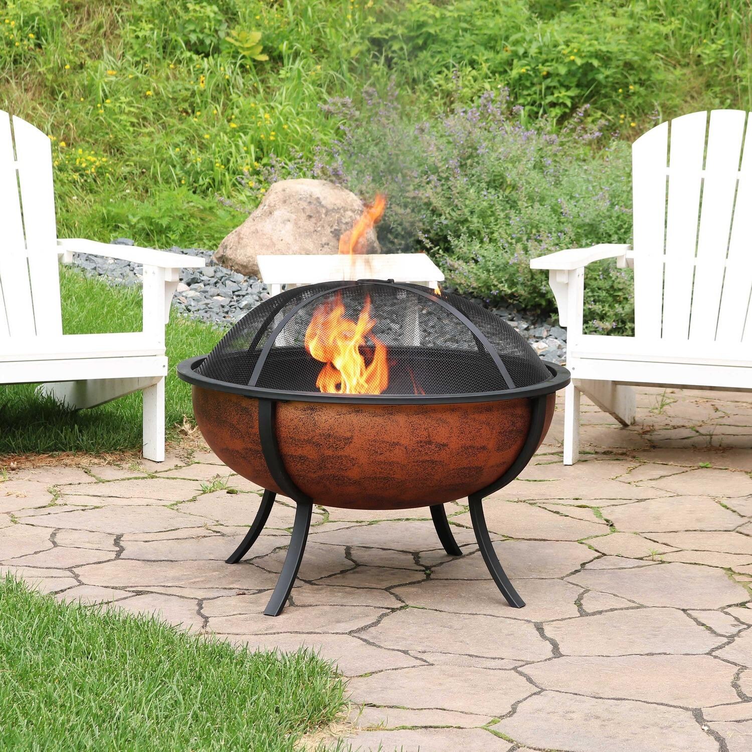 Ultimate Patio NB-550 32 Inch Round Steel Wood-Burning Fire Pit in Copper - Patio Seating Area - Lifestyle thumbnail