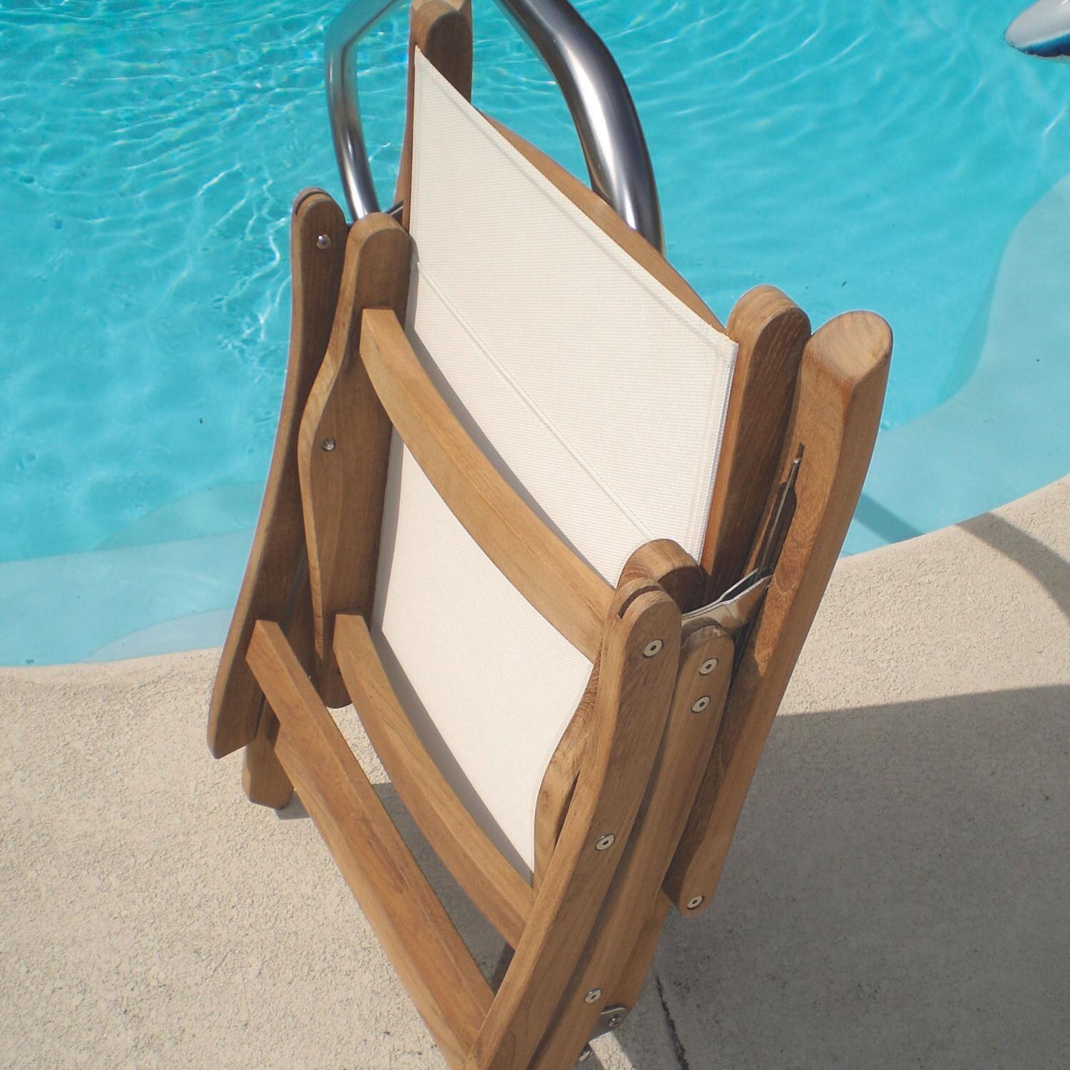 Royal Teak Collection Florida Reclining & Folding Teak Patio Dining Arm Chair - Folded thumbnail