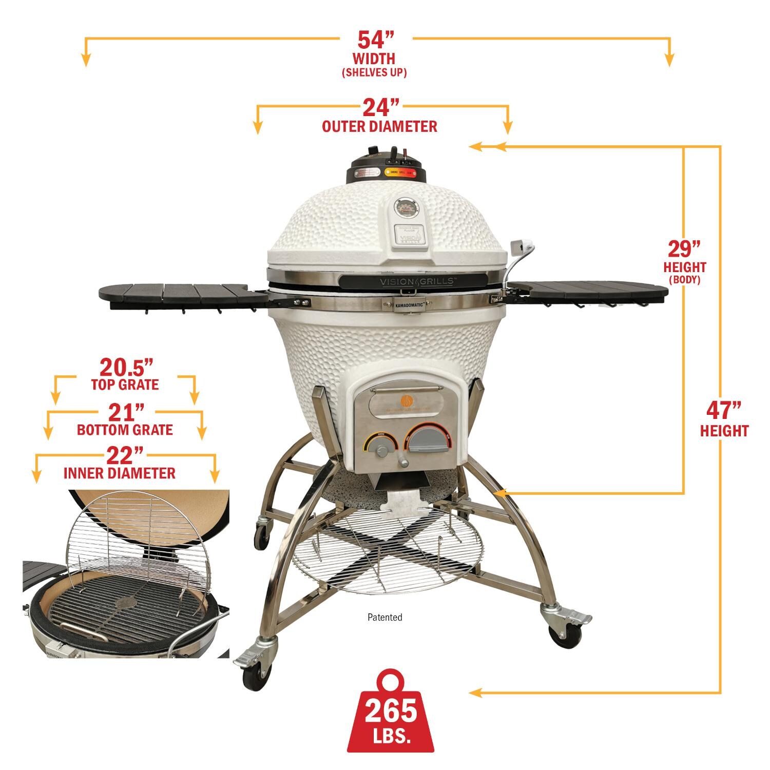 Vision XD-702WC Elite Series Kamado Grill - Dimensions thumbnail