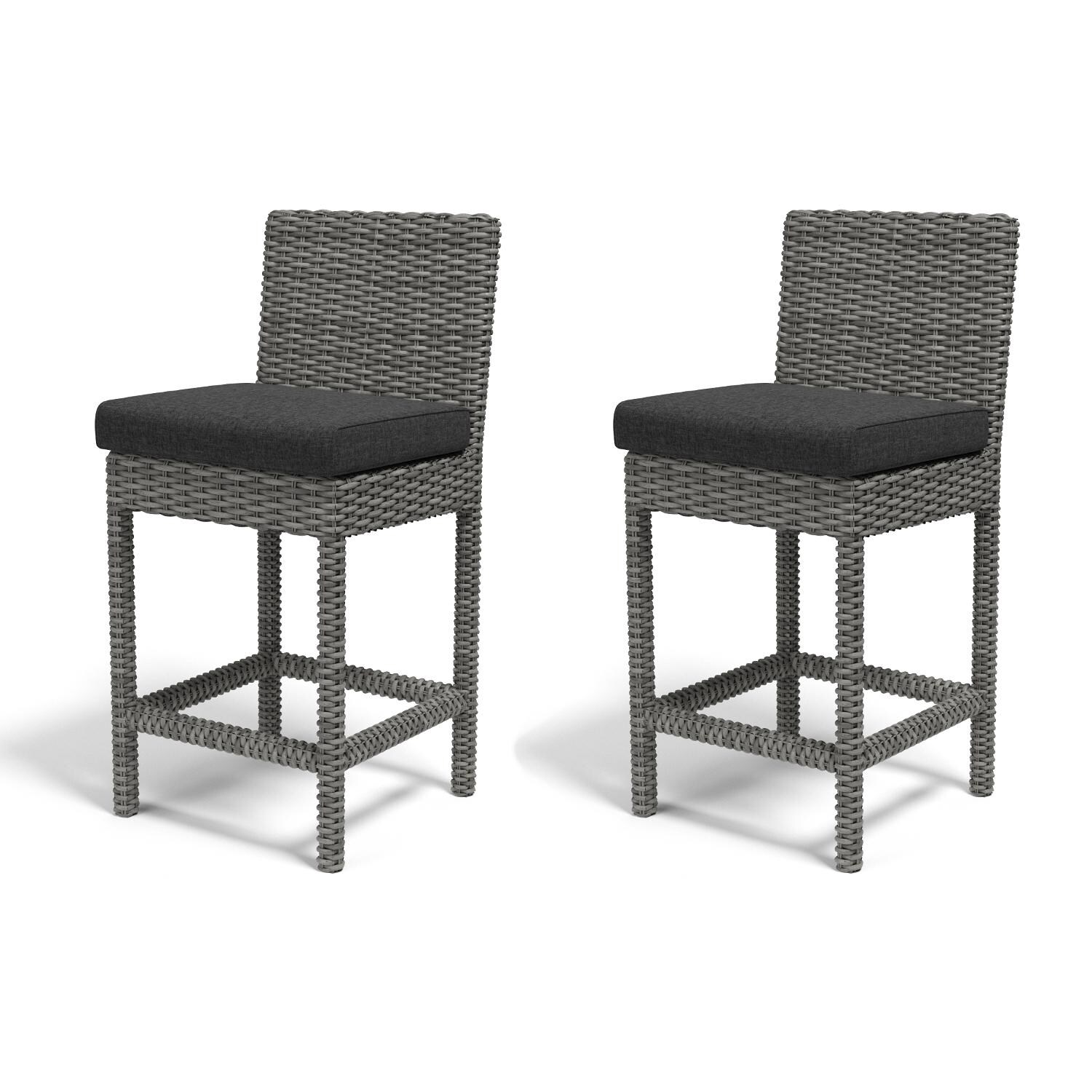 Sunset West - 1802-7C-48085 (2) - Emerald II 2 Piece Resin Wicker Patio Counter Stool Set W/ Sunbrella Spectrum Carbon Cushions thumbnail